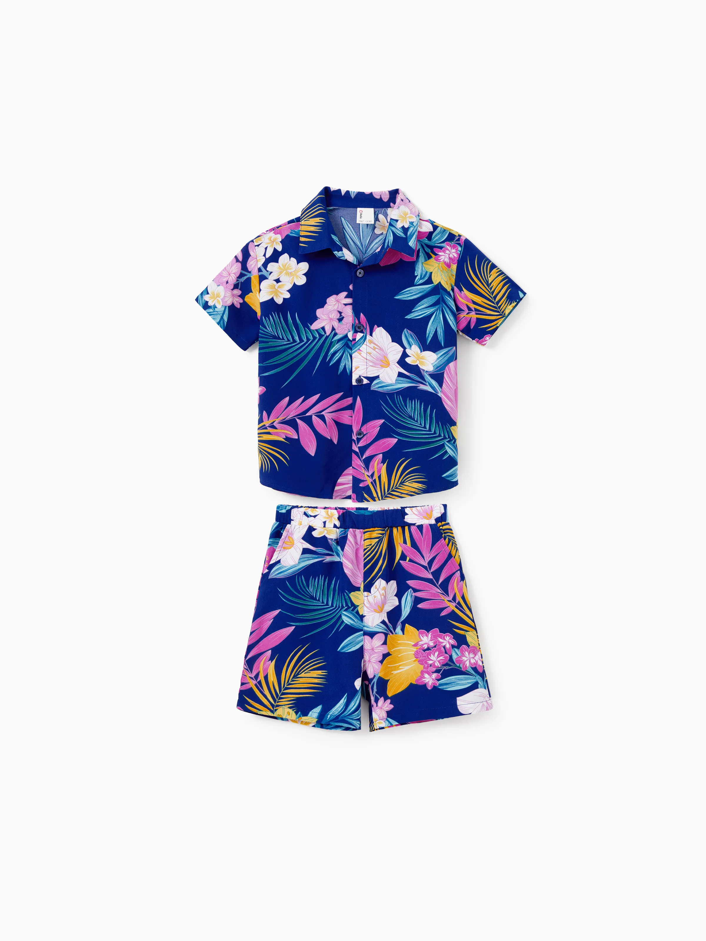 Daddy and Me Matching Family Hawaiian Outfits Tropical Floral Print Strap Dress or Short-sleeve Shirts & Shorts Set Summer Beachwear Set for Vacation  Deep Blue - Image 12