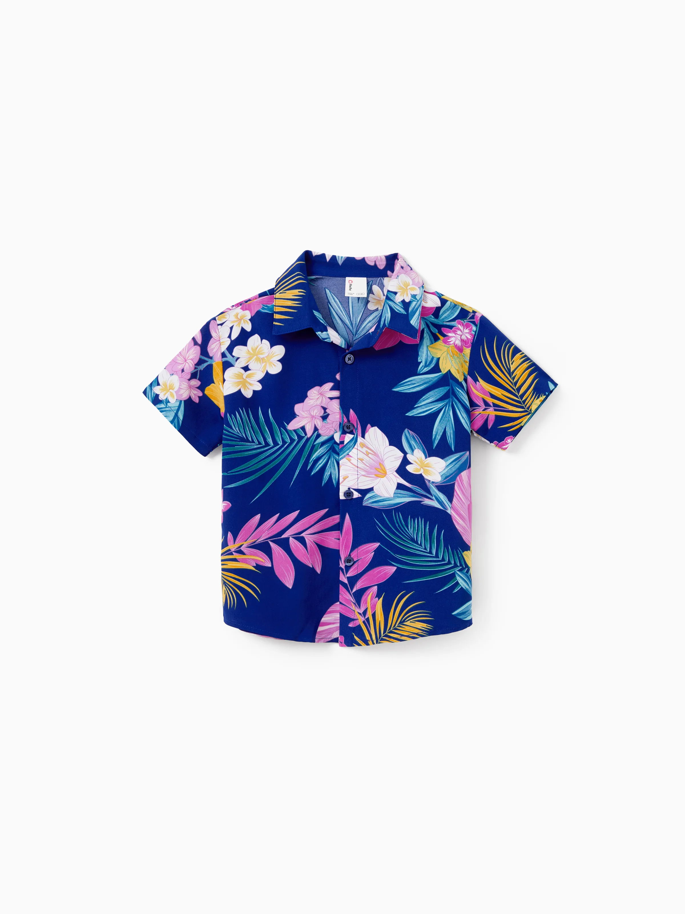 Daddy and Me Matching Family Hawaiian Outfits Tropical Floral Print Strap Dress or Short-sleeve Shirts & Shorts Set Summer Beachwear Set for Vacation  Deep Blue - Image 14