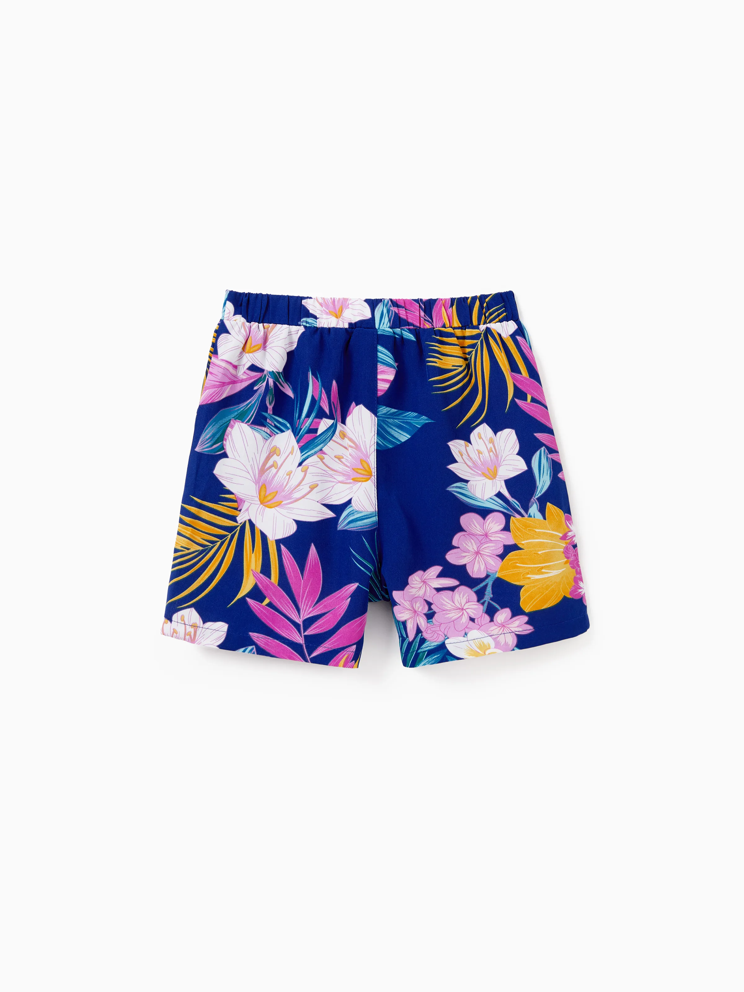 Daddy and Me Matching Family Hawaiian Outfits Tropical Floral Print Strap Dress or Short-sleeve Shirts & Shorts Set Summer Beachwear Set for Vacation  Deep Blue - Image 15
