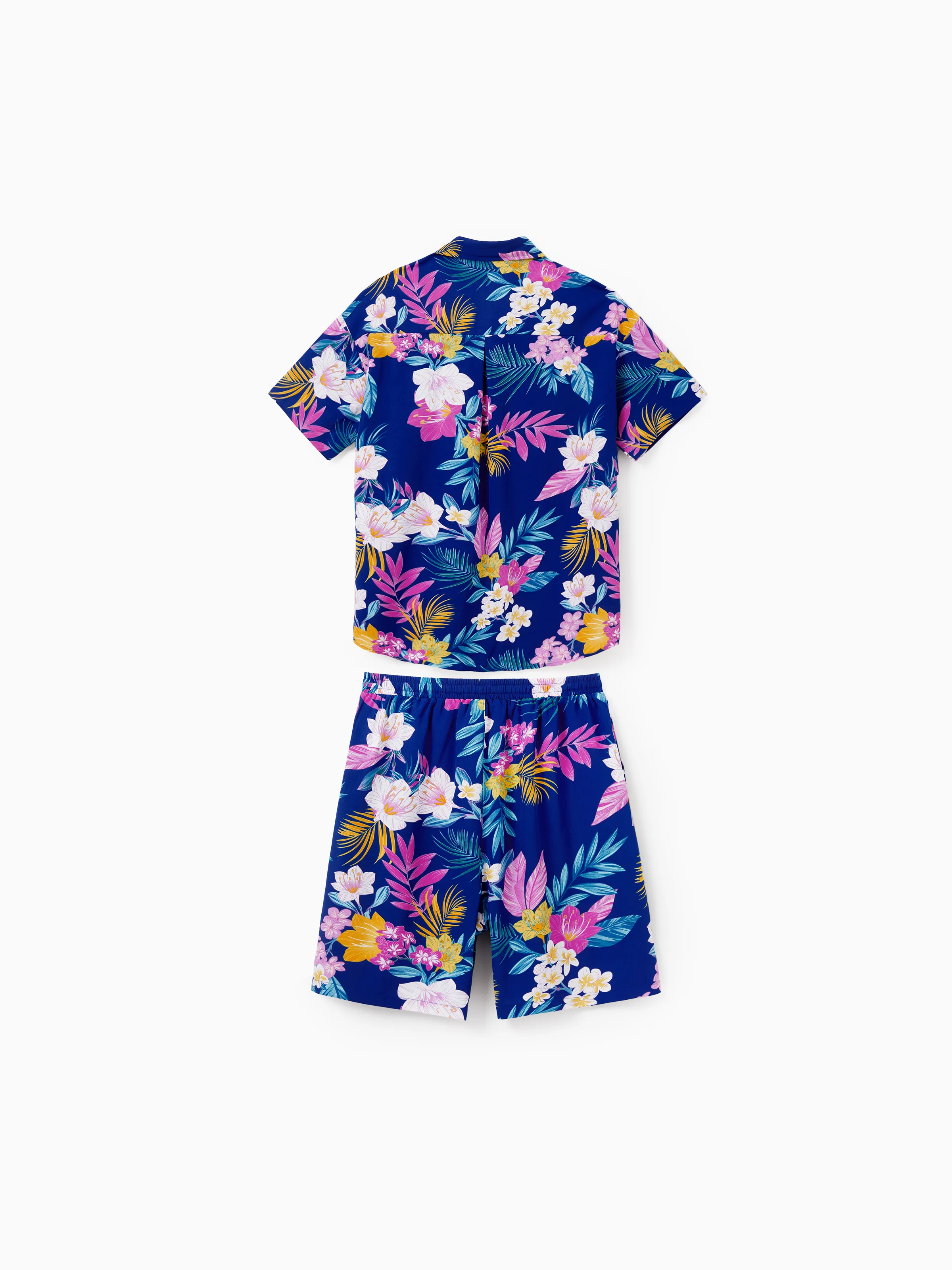Daddy and Me Matching Family Hawaiian Outfits Tropical Floral Print Strap Dress or Short-sleeve Shirts & Shorts Set Summer Beachwear Set for Vacation  Deep Blue - Image 6