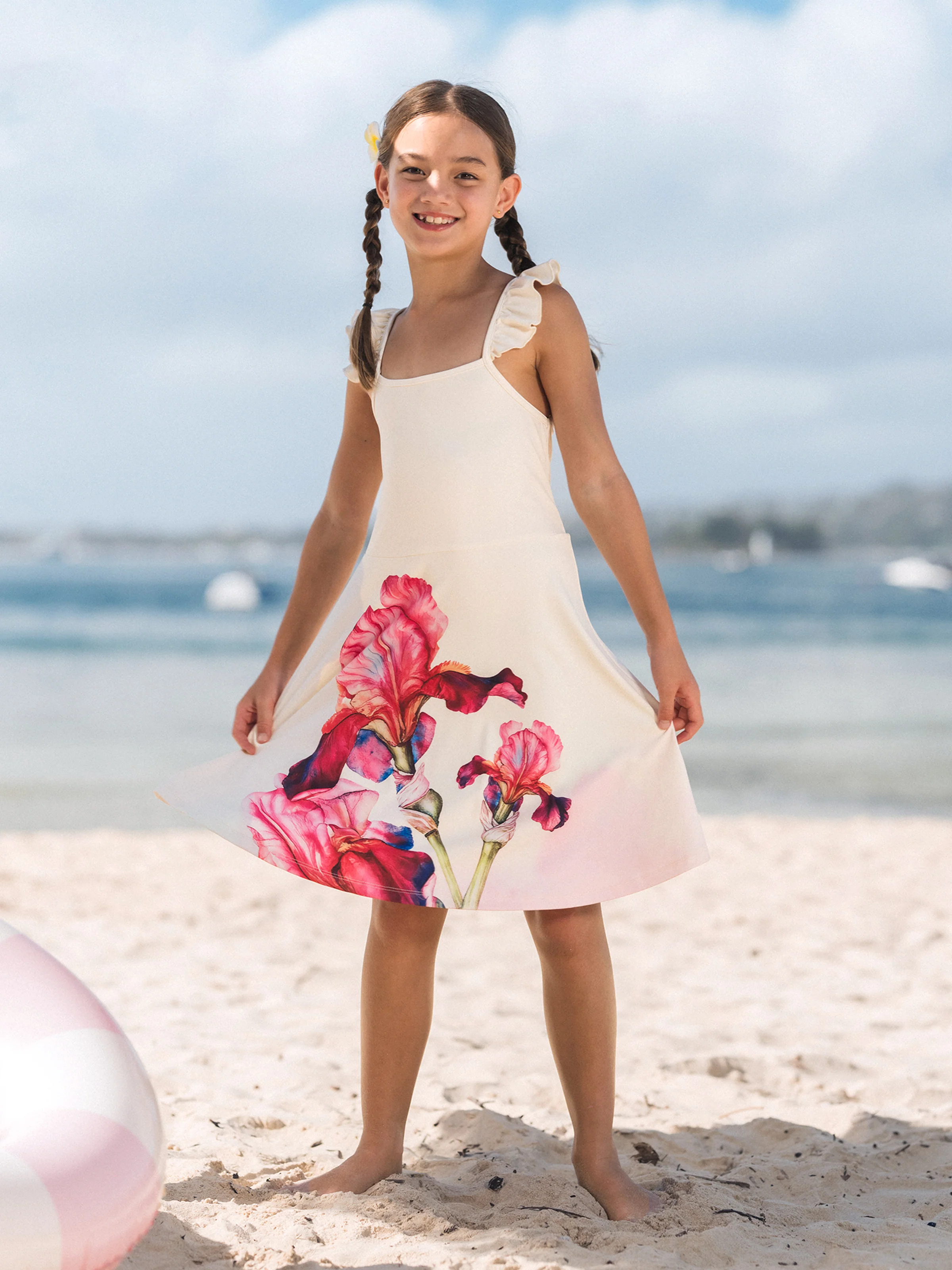 Daddy & Daughter Casual Outfit Floral Print T-shirt or Halter Dress Summer Set for Vacation Apricot - Image 11