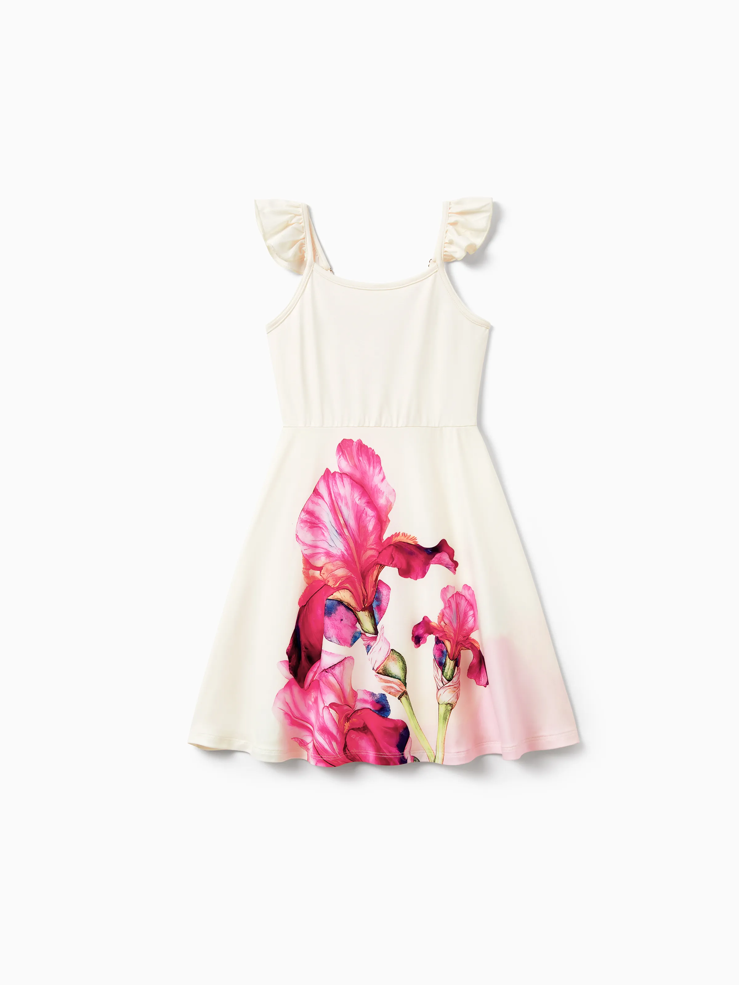 Daddy & Daughter Casual Outfit Floral Print T-shirt or Halter Dress Summer Set for Vacation Apricot - Image 13