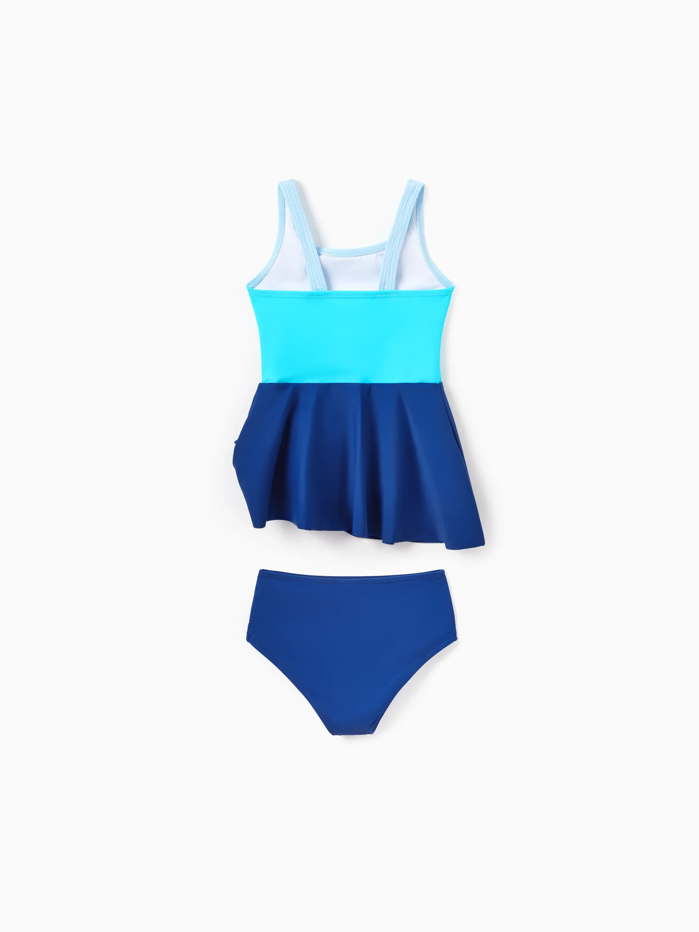 Daddy & Daughter Color Block Swimsuits One Shoulder Swim Dress / Swim Trunks Set Blue - Image 9