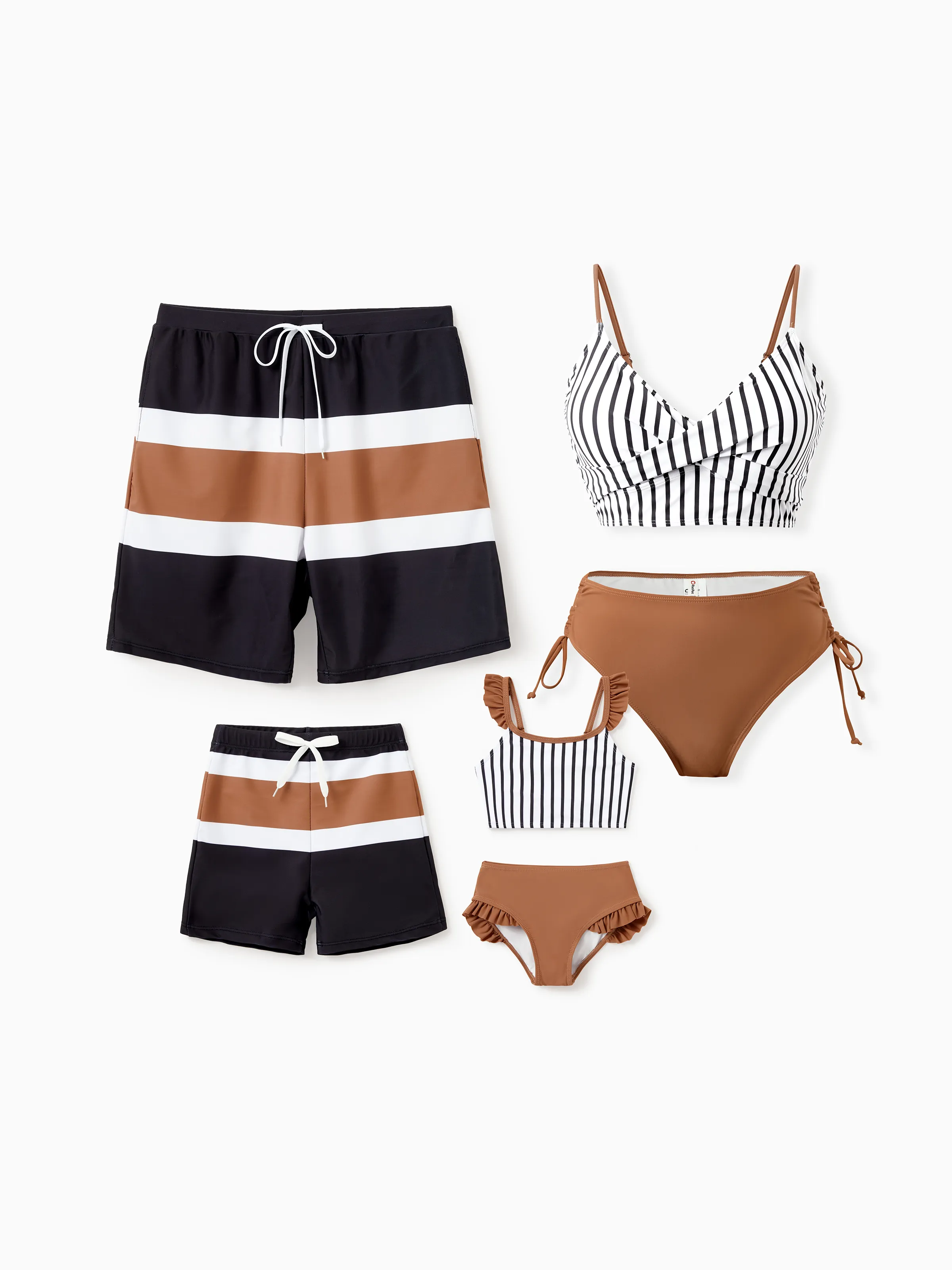 Daddy & Daughter Color Block Swimsuits Striped Bikini & Swim Trunks Set Color block - Image 2