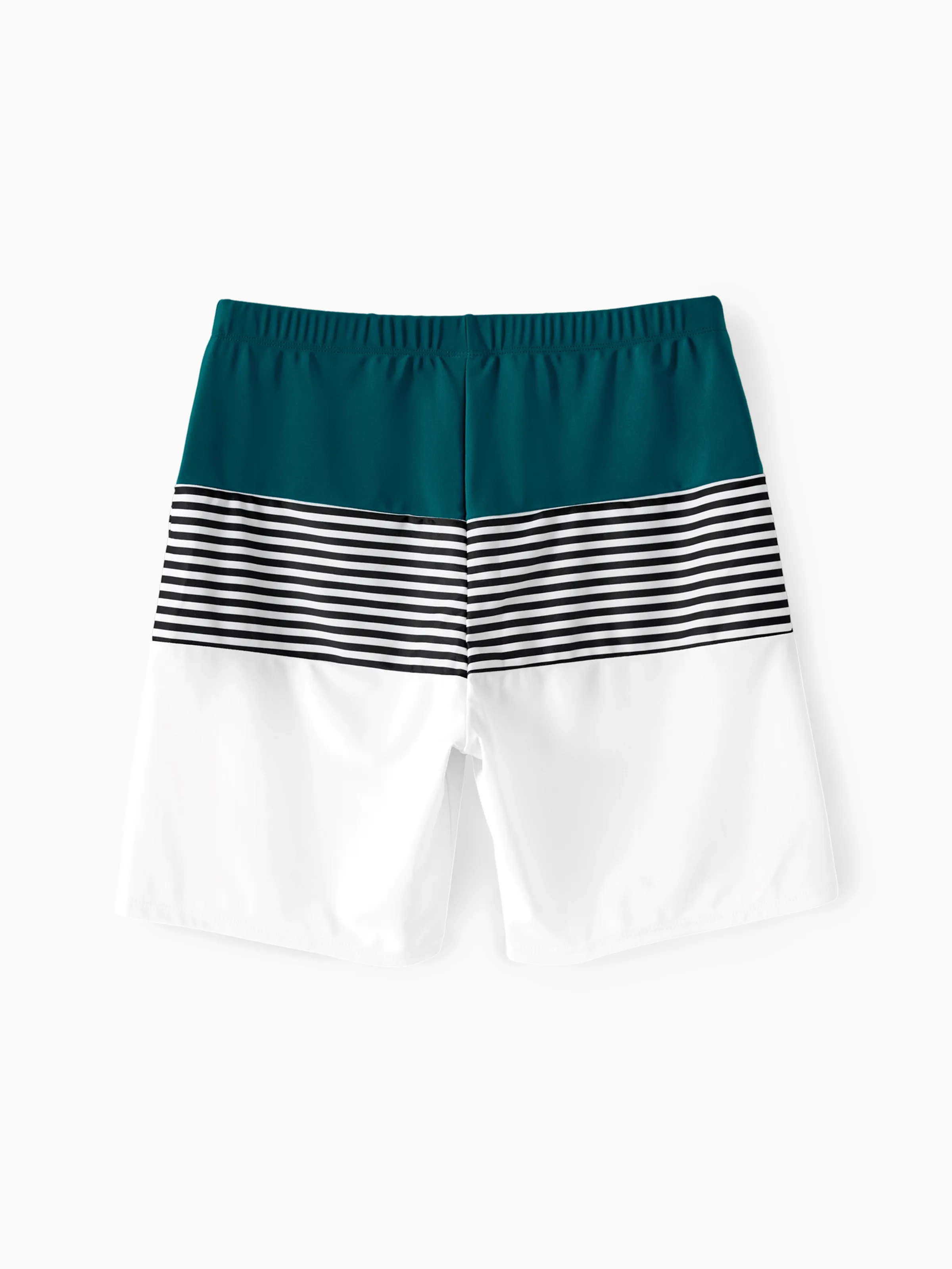 Daddy & Daughter Colorblock One Shoulder Cut Out One-piece Swimsuit and Striped Spliced Swim Trunks Shorts DeepTurquoise - Image 5