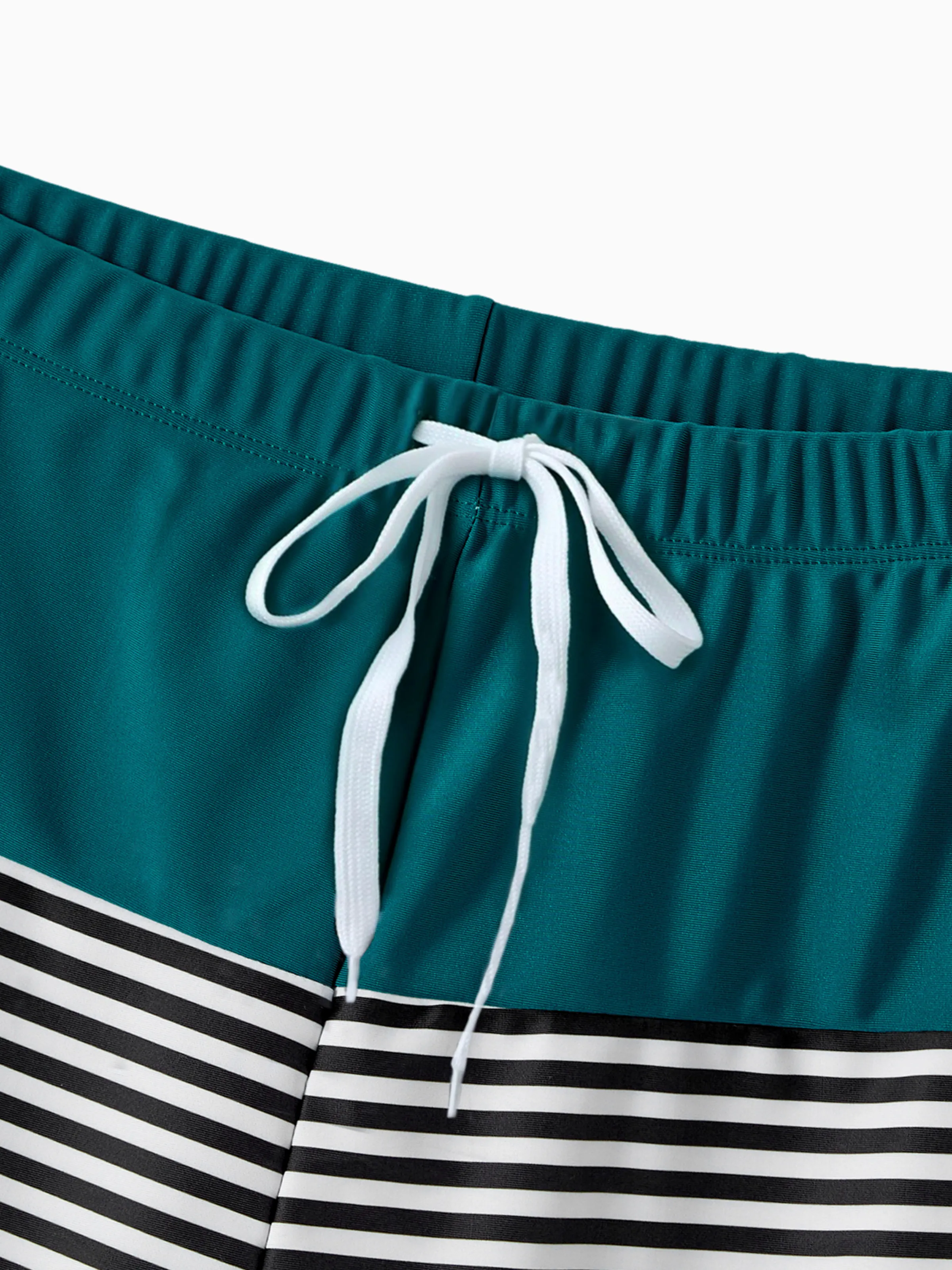 Daddy & Daughter Colorblock One Shoulder Cut Out One-piece Swimsuit and Striped Spliced Swim Trunks Shorts DeepTurquoise - Image 6