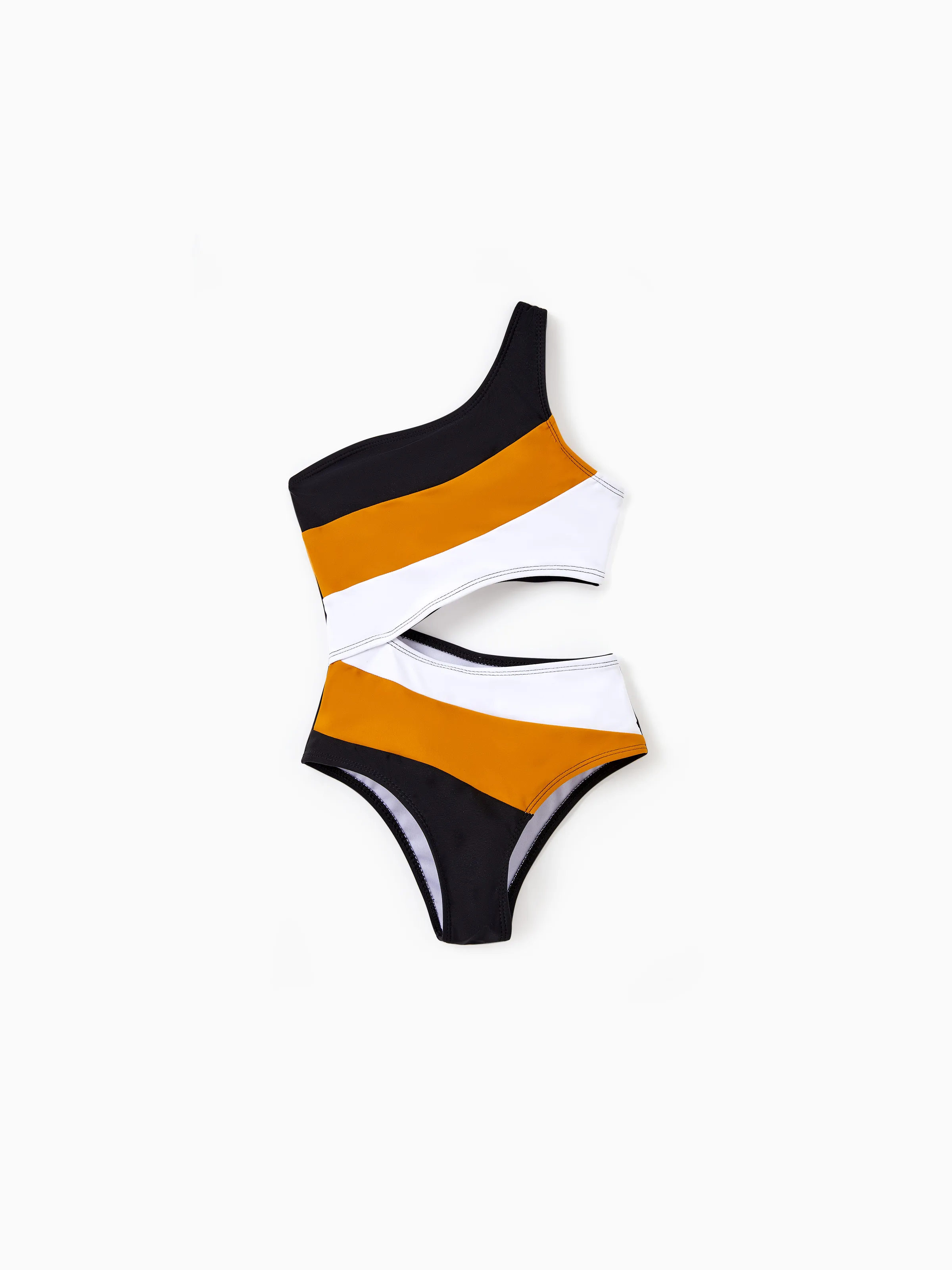 Daddy & Daughter Colorblock Swim Trunks Shorts or Cut Out Waist One-Shoulder One-piece Swimsuit Multi-color - Image 7