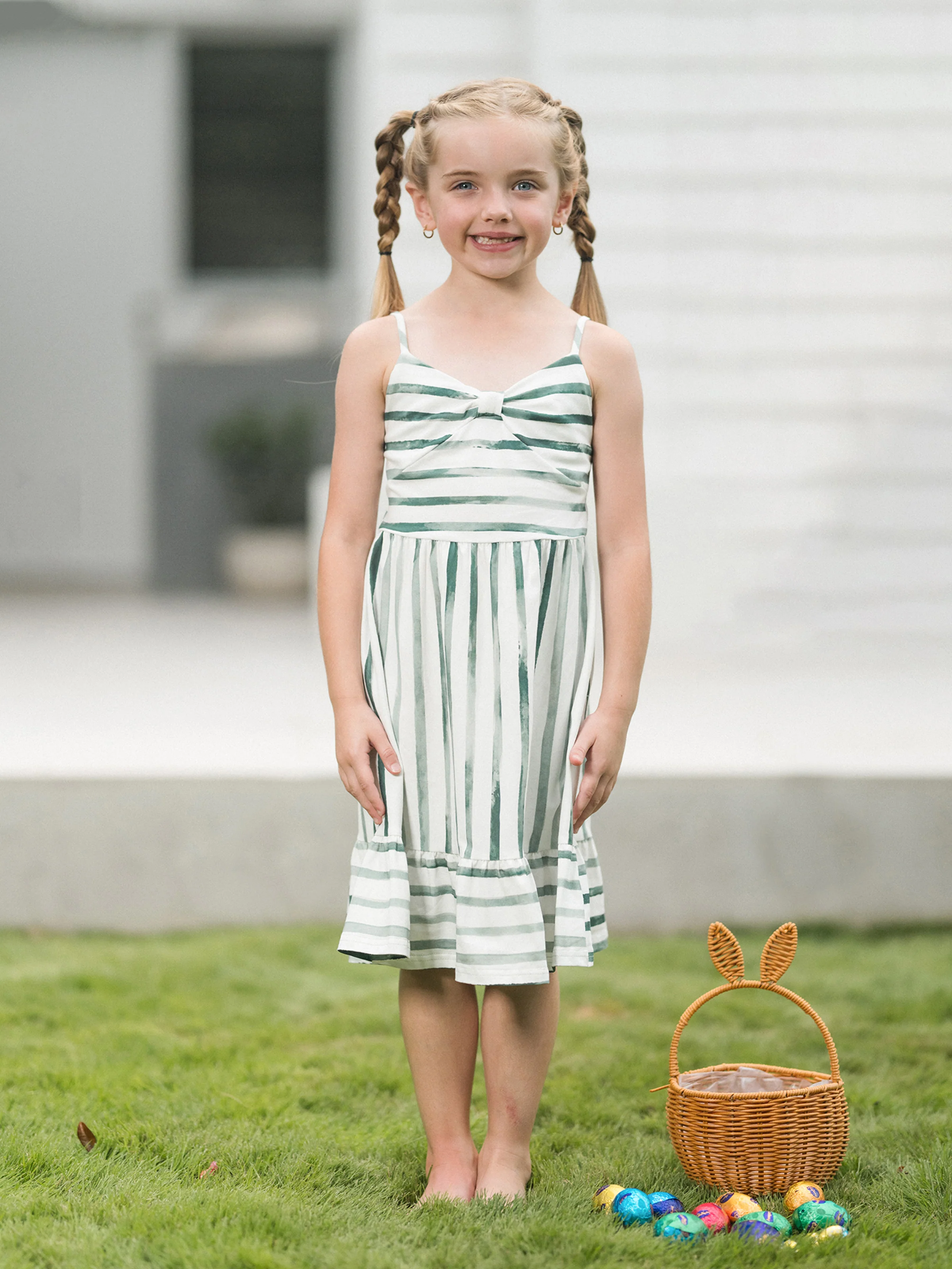 Mommy & me Cotton Outfits Set Green Striped T-Shirt and Dress Set for Dad, Mom, Kids & Baby, Perfect for Summer Family Outings & Photos Green - Image 11