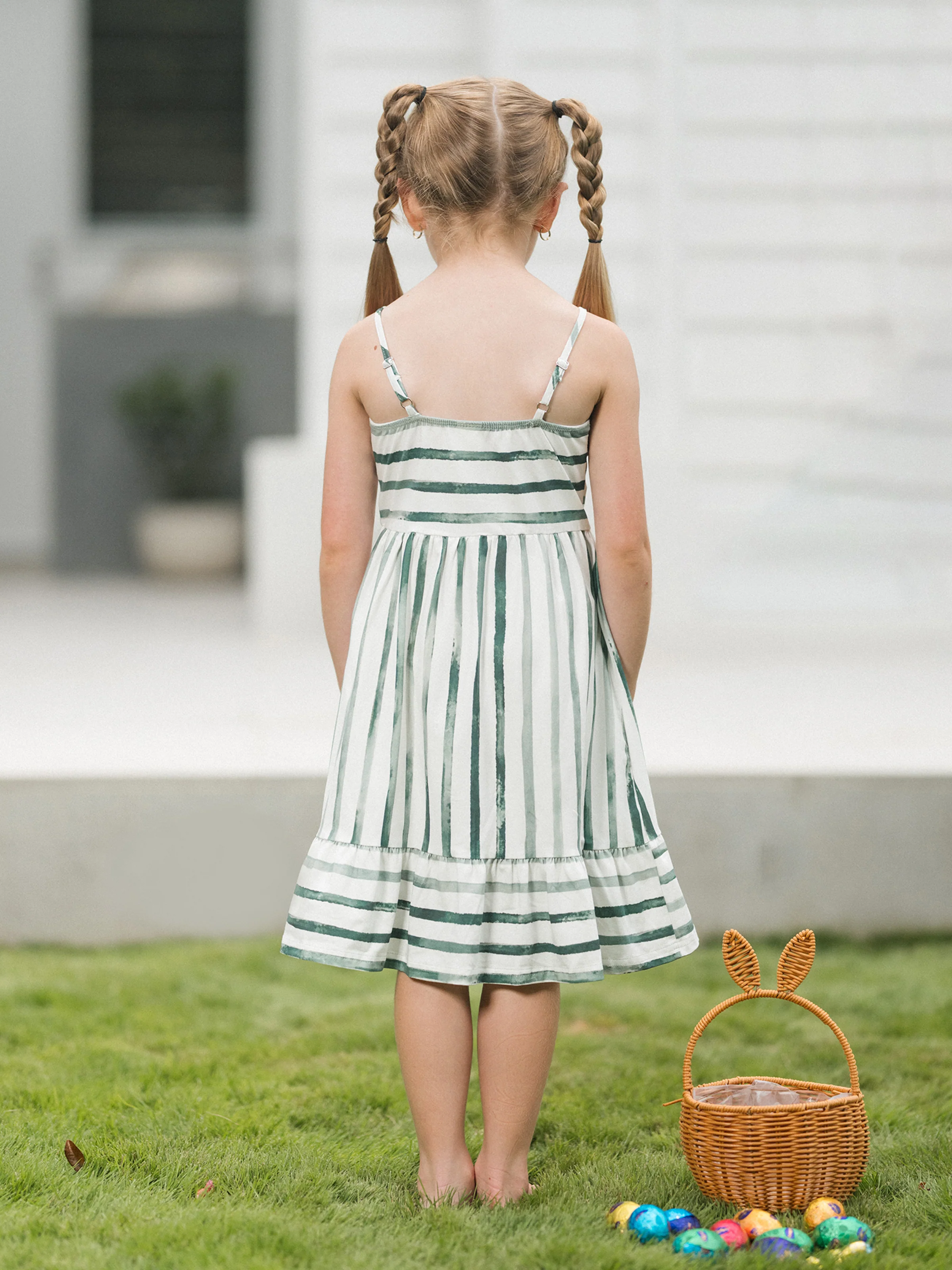 Mommy & me Cotton Outfits Set Green Striped T-Shirt and Dress Set for Dad, Mom, Kids & Baby, Perfect for Summer Family Outings & Photos Green - Image 12