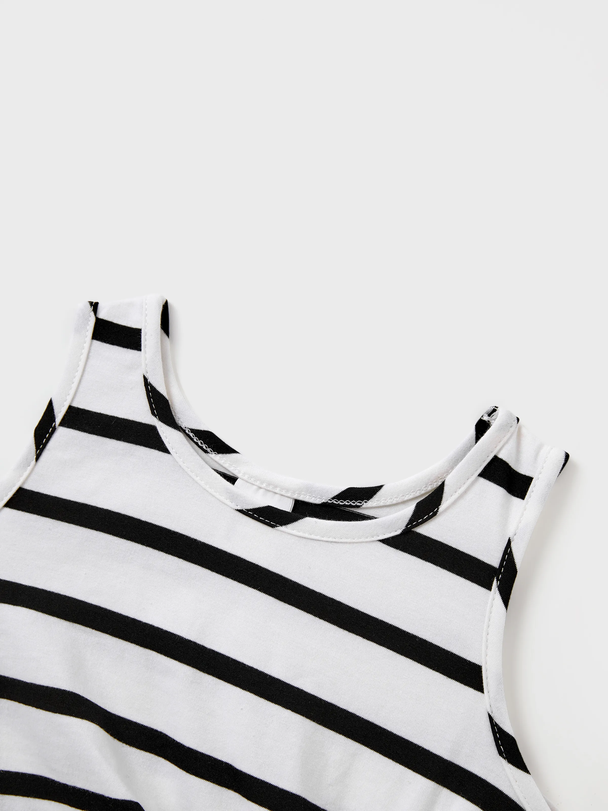 Daddy & Daughter Cotton Set Black and White Stripe T-shirt or Strap Bodycon Dress Black+White - Image 10
