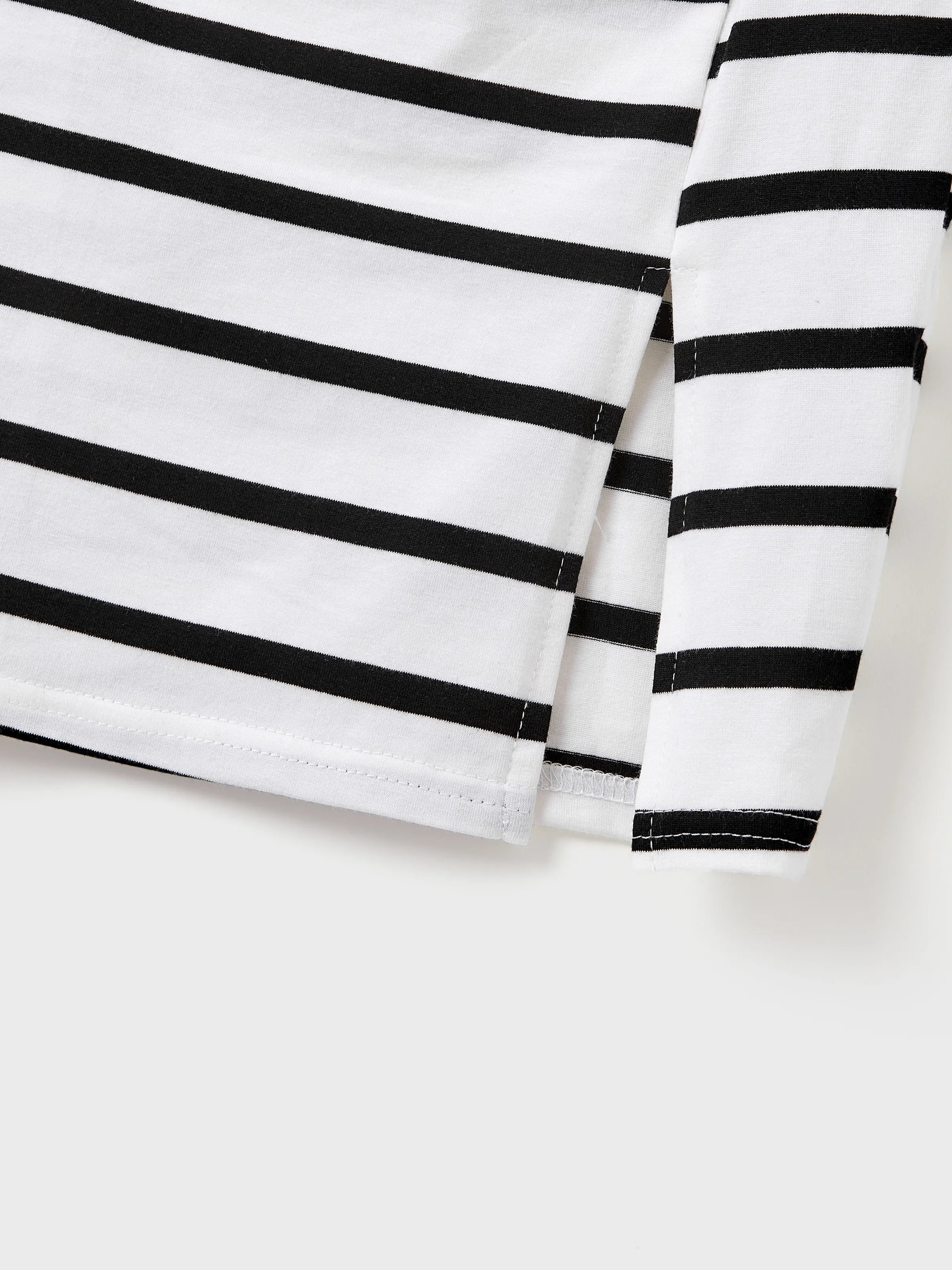 Daddy & Daughter Cotton Set Black and White Stripe T-shirt or Strap Bodycon Dress Black+White - Image 12