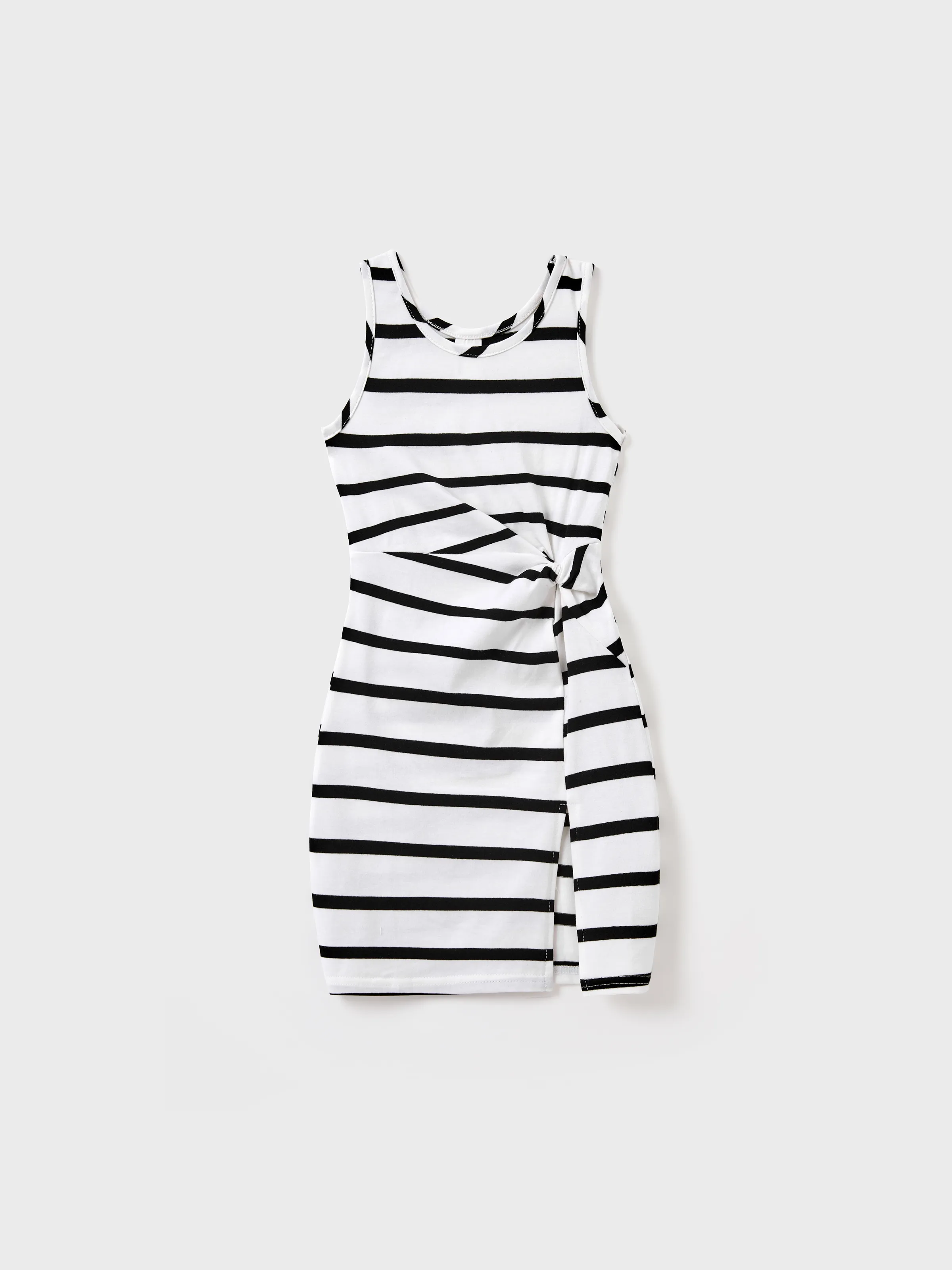 Daddy & Daughter Cotton Set Black and White Stripe T-shirt or Strap Bodycon Dress Black+White - Image 8