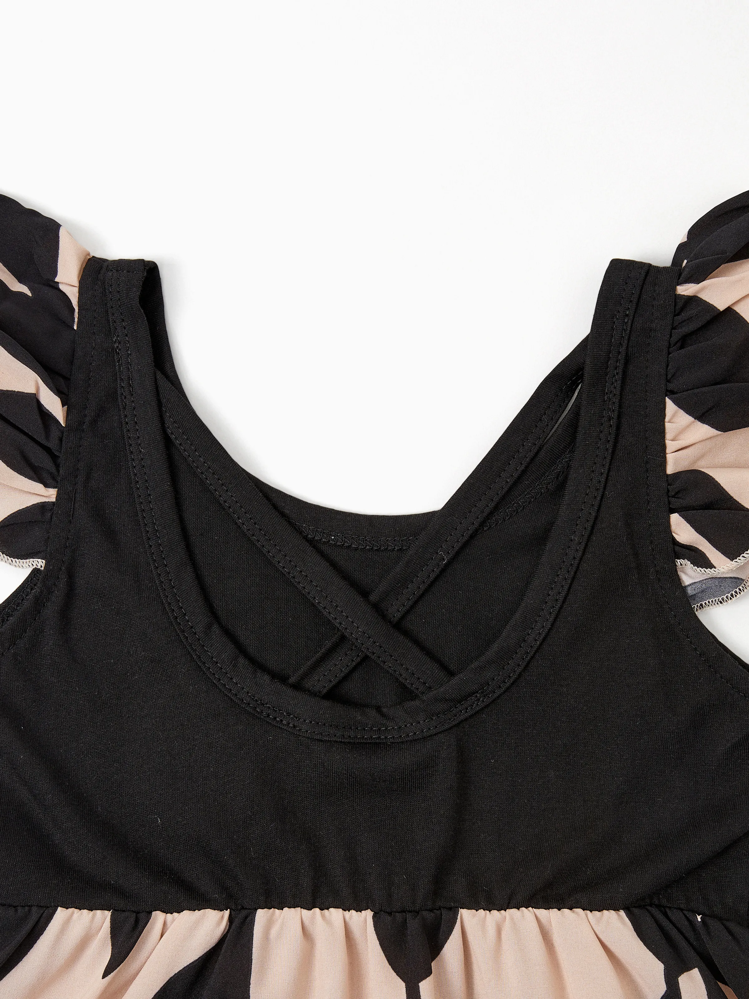 Daddy & Daughter Cross Back Floral Strap Dress and Colorblock Top Sets Black - Image 10