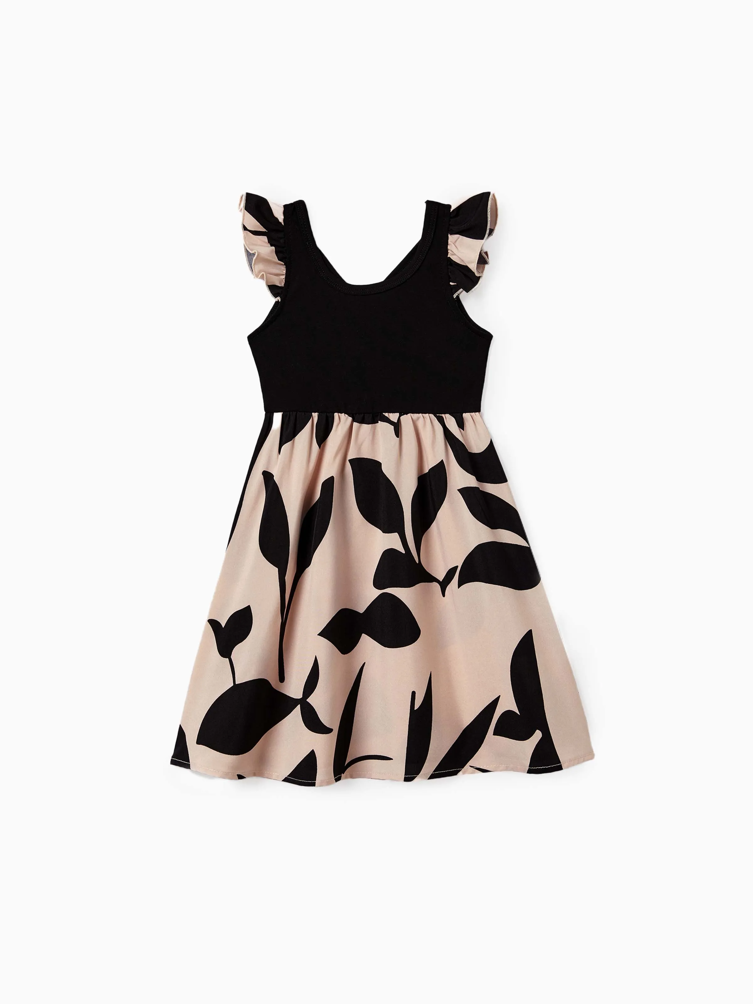 Daddy & Daughter Cross Back Floral Strap Dress and Colorblock Top Sets Black - Image 13