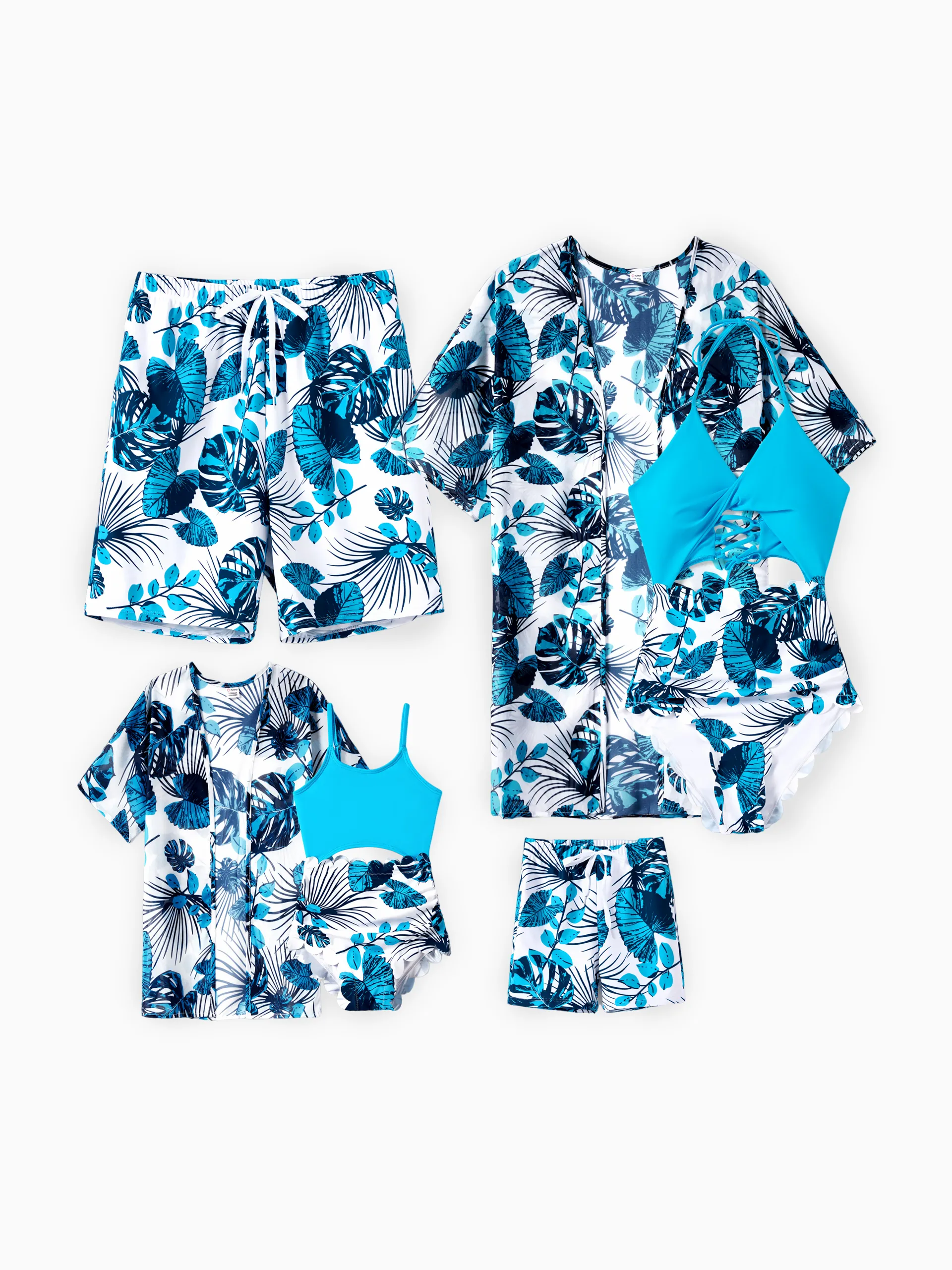 Daddy & Daughter Drawstring Swim Trunks or Cut Out Lace UP Back One-Piece Swimsuit BLUEWHITE - Image 2