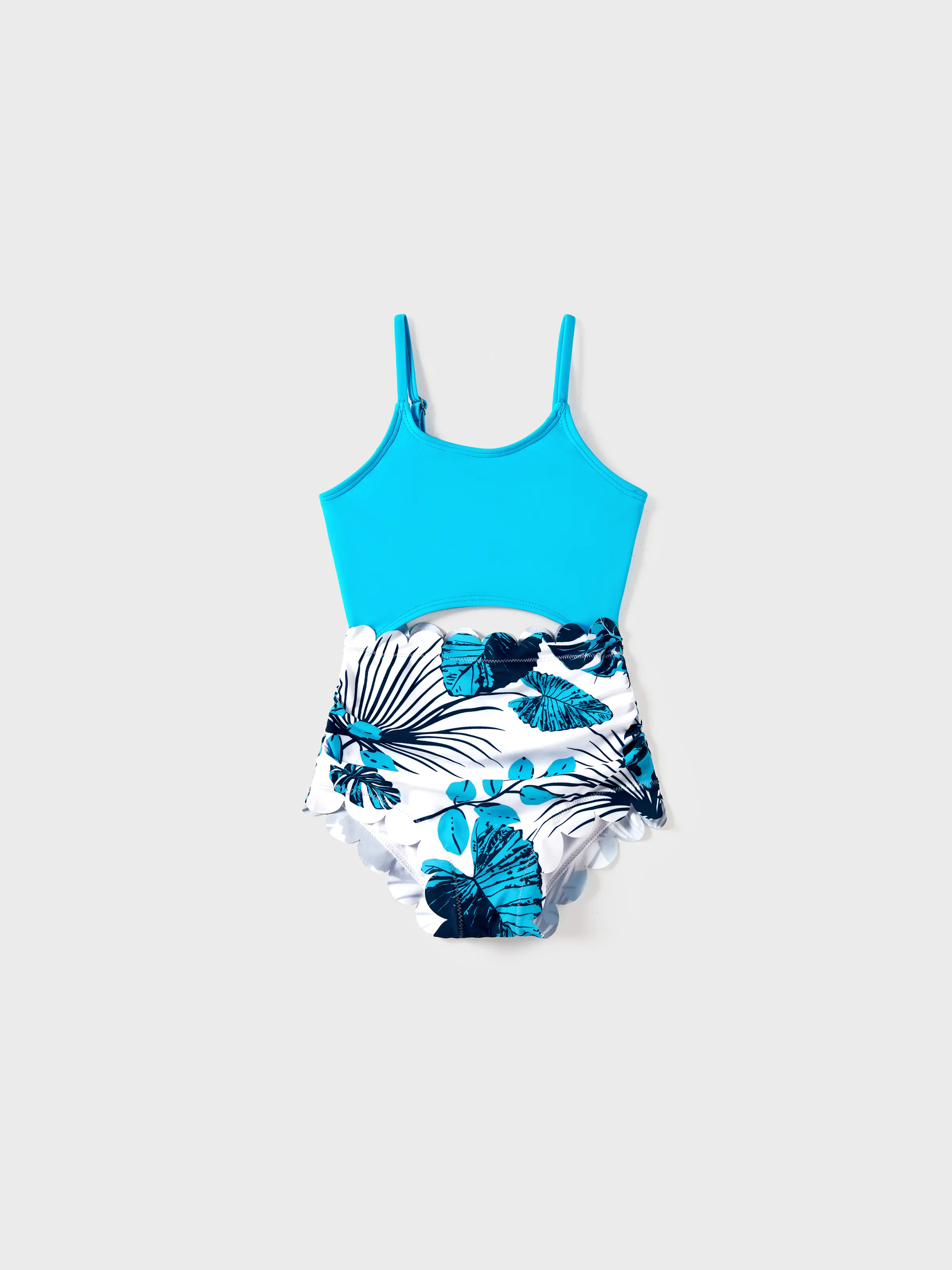 Daddy & Daughter Drawstring Swim Trunks or Cut Out Lace UP Back One-Piece Swimsuit BLUEWHITE - Image 7