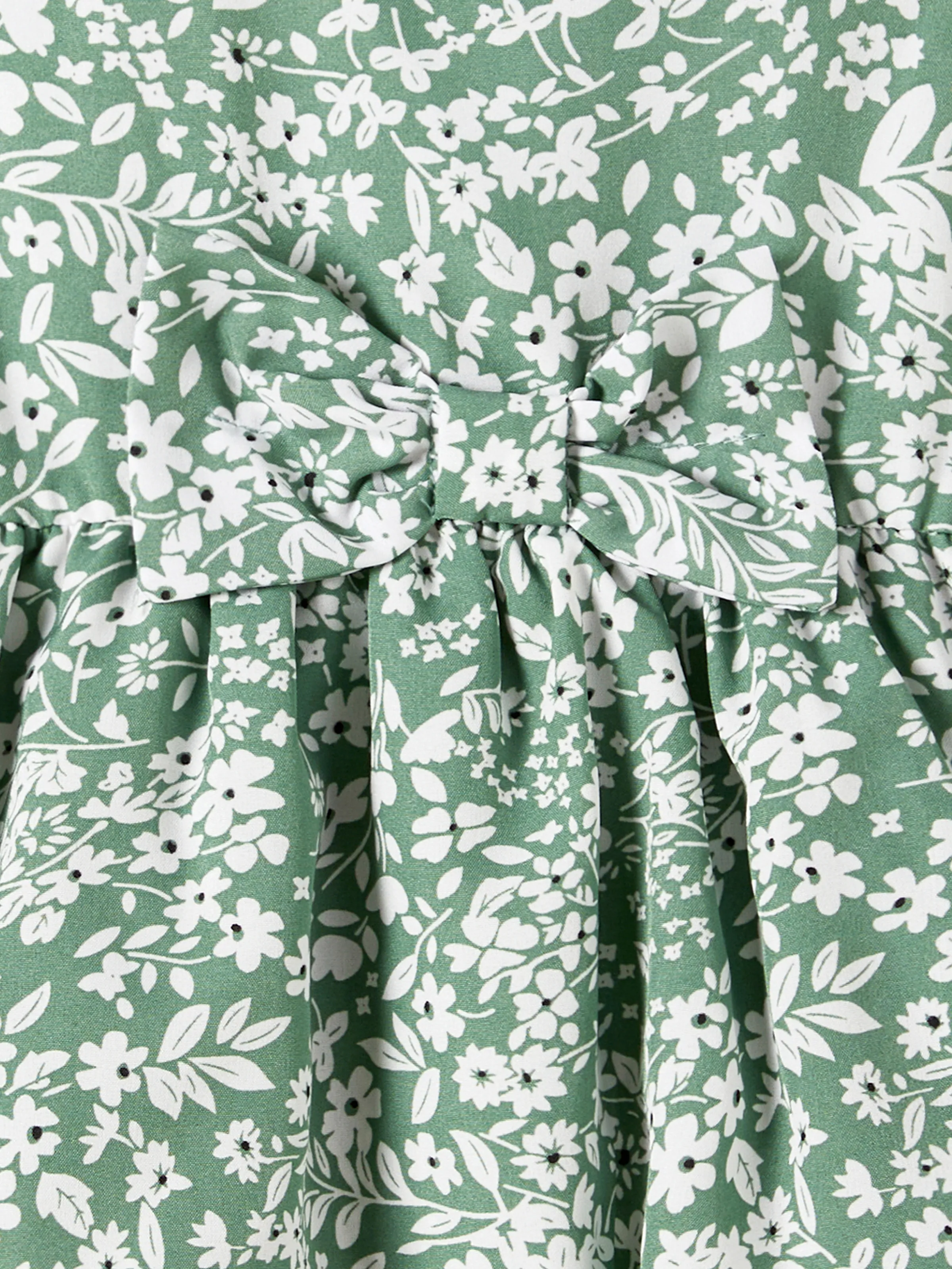 Daddy & Daughter Elegant Broken Flower Matching Outfits for Family, Smocking Design, Medium Thickness Green - Image 17