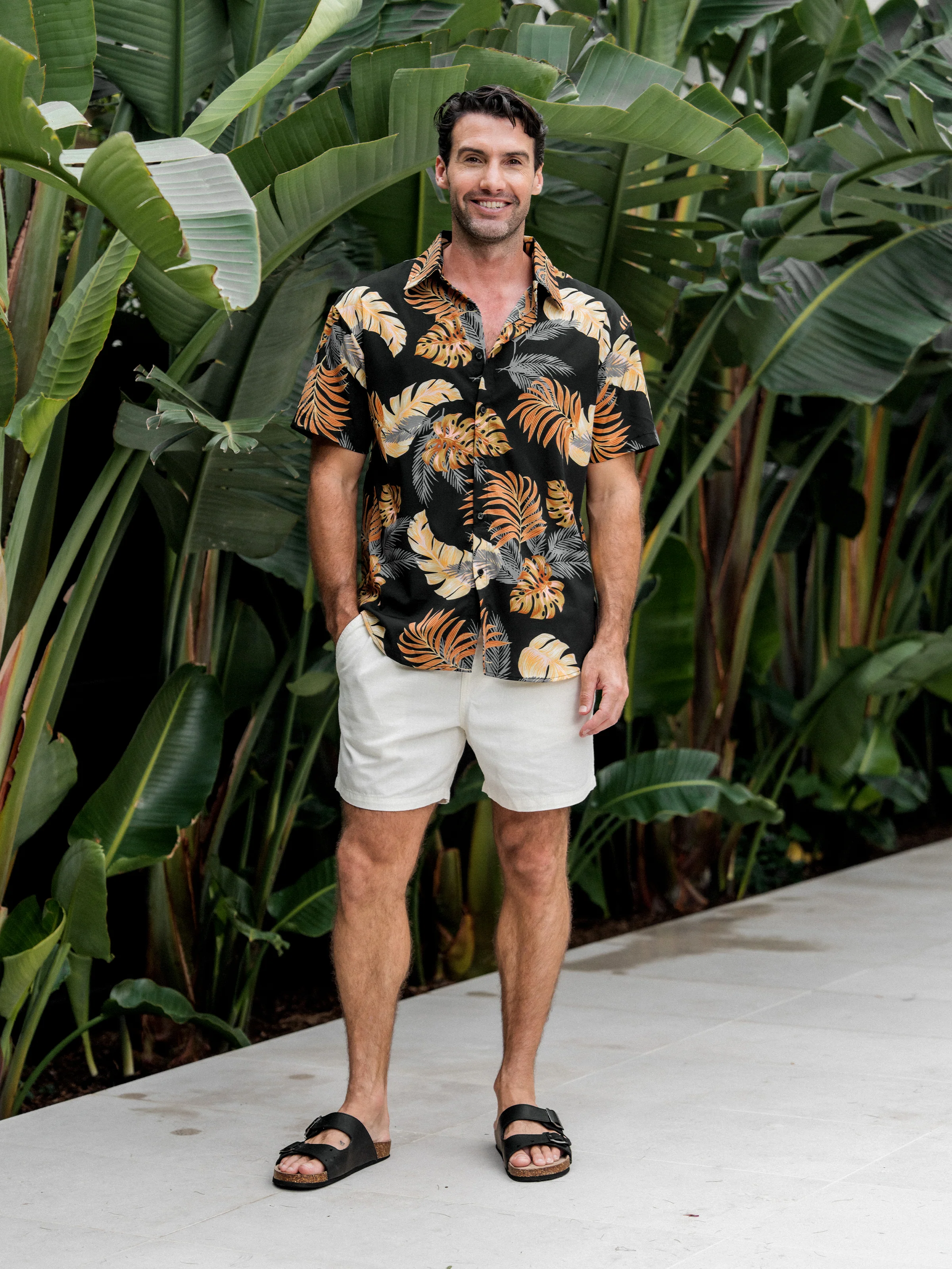 Daddy & Daughter Floral Print Beach Wear Short-sleeve Shirt or Camisole top and Wide-Leg Pants Set for Summer Vacation Family Looks Black+White - Image 4