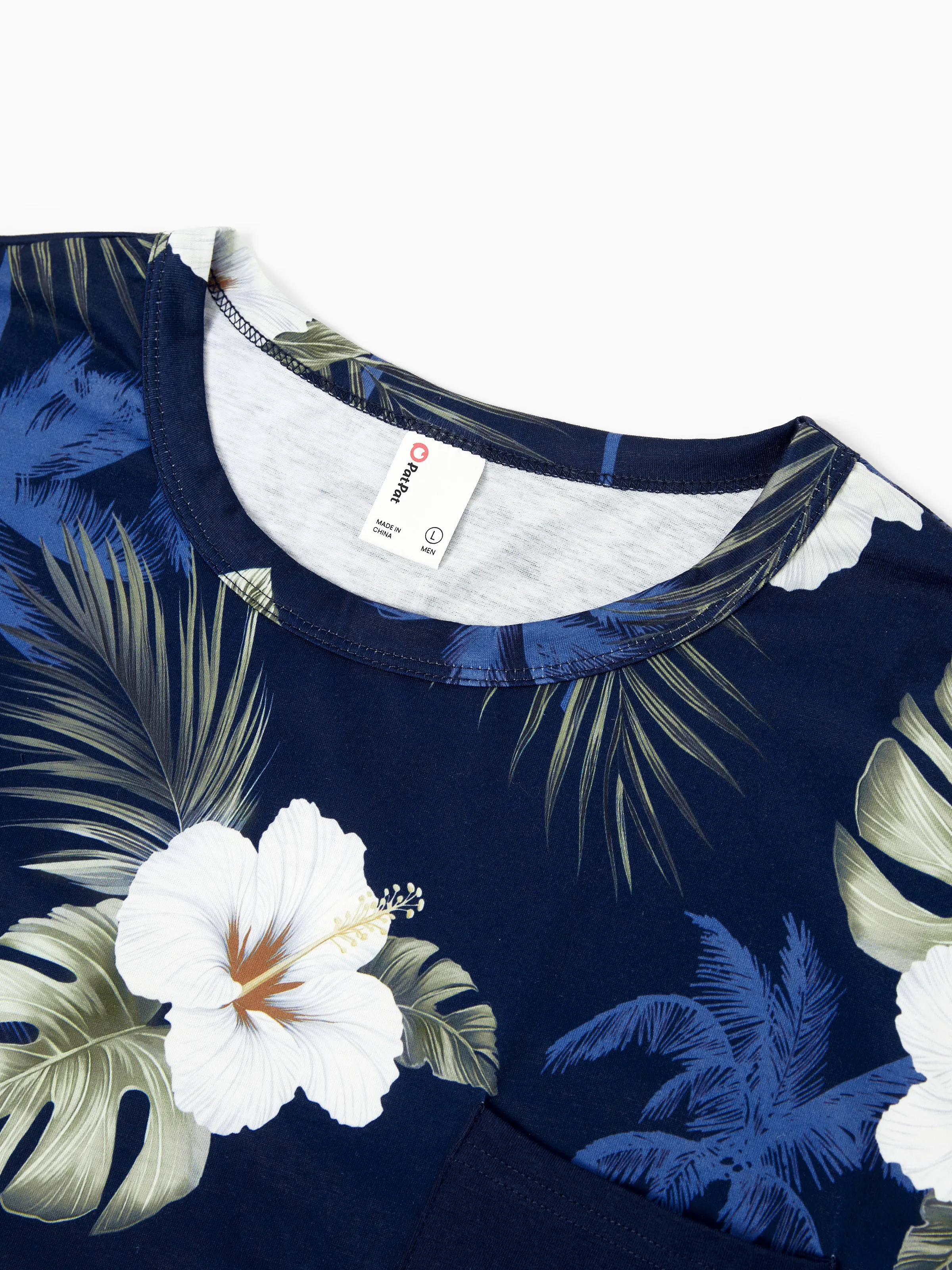 Daddy & Daughter Floral Print Cotton Top Short-sleeve Shirt or Splicing Sleeveless Tank Dress Deep Blue - Image 5