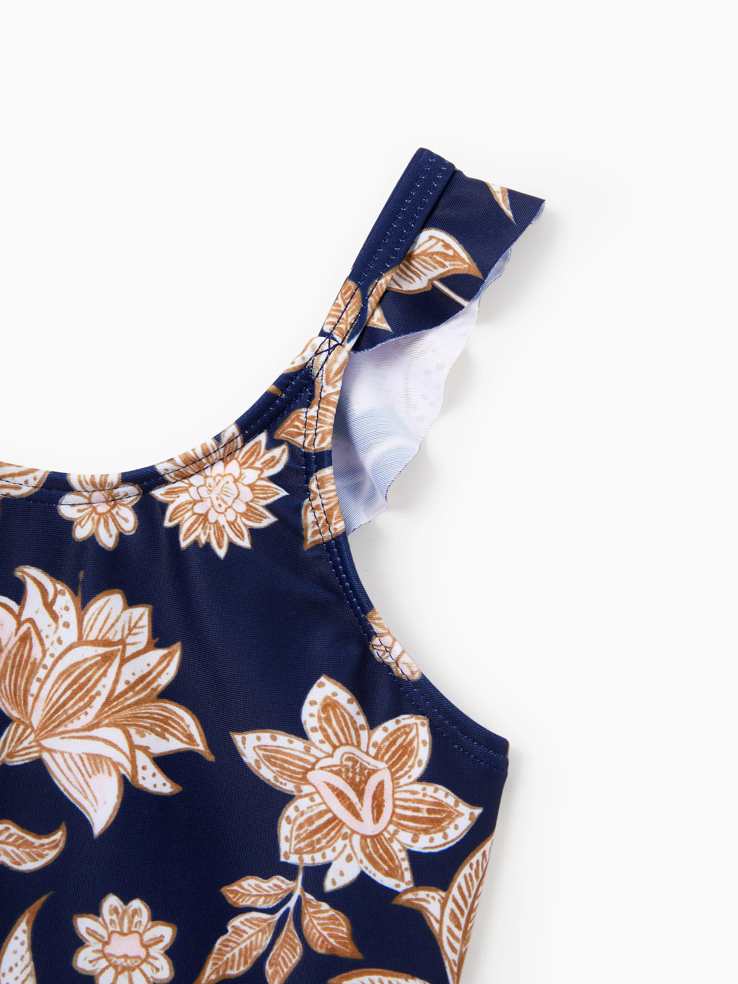 Daddy & Daughter Floral Print Swimsuits 2-in-1 One-Piece Swimsuit & Swim Trunks Deep Blue - Image 10