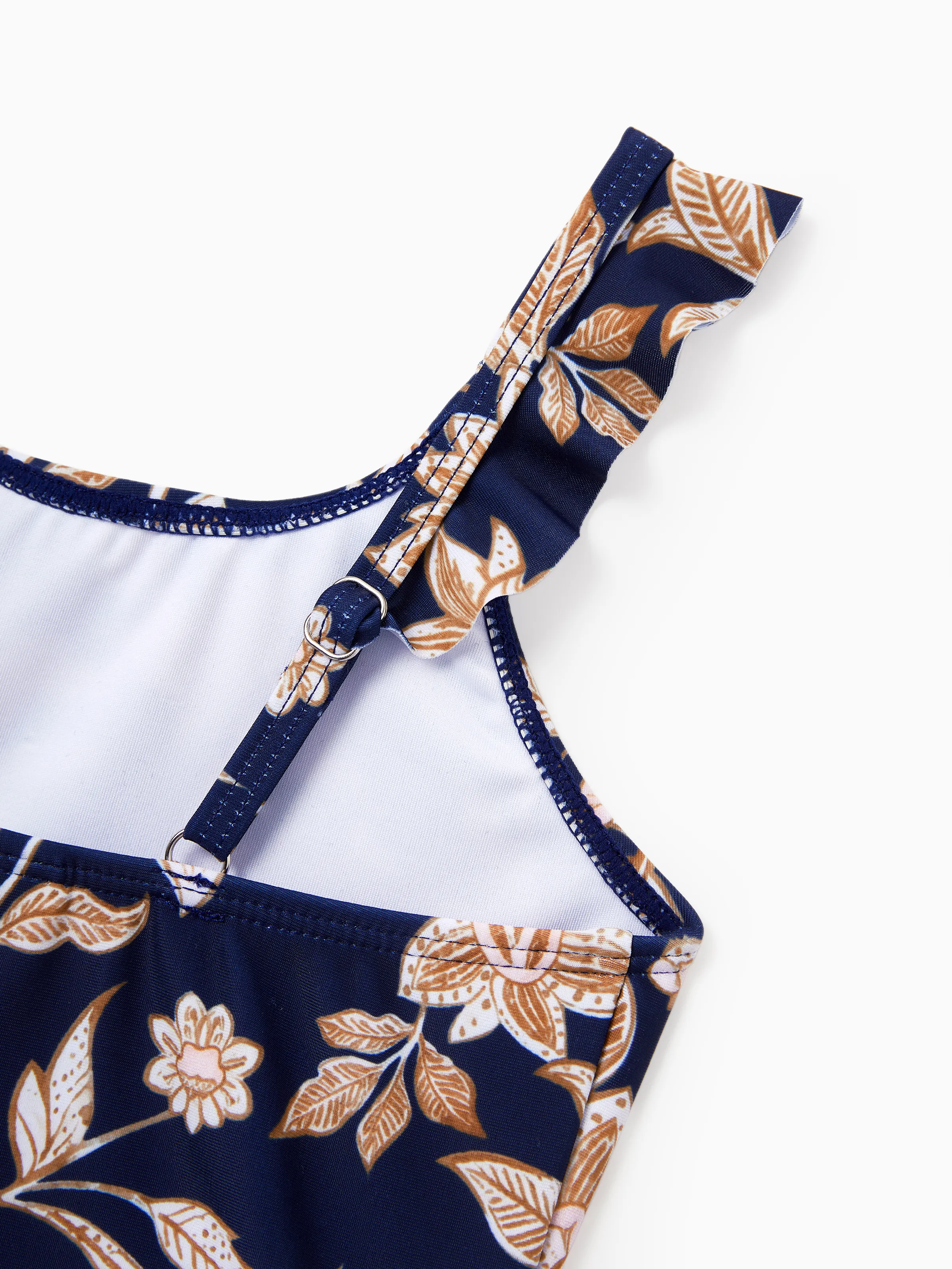 Daddy & Daughter Floral Print Swimsuits 2-in-1 One-Piece Swimsuit & Swim Trunks Deep Blue - Image 11