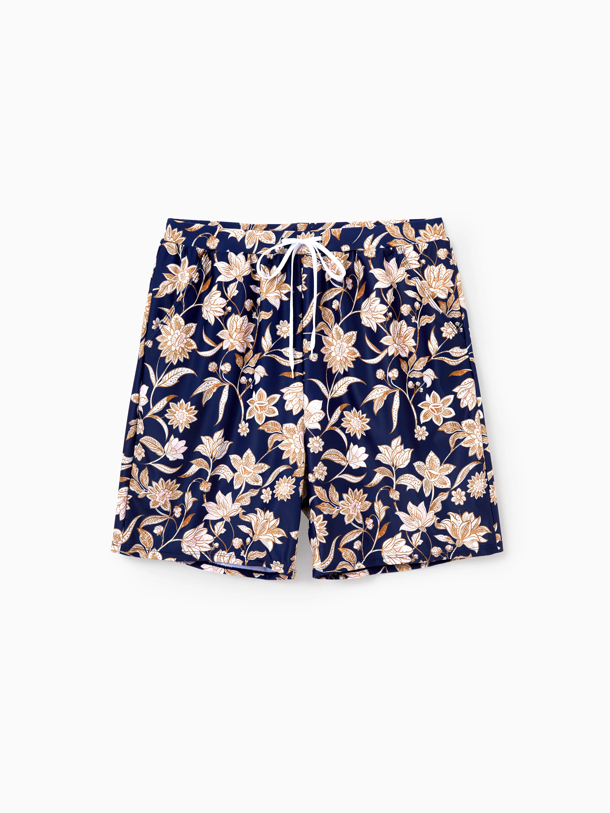 Daddy & Daughter Floral Print Swimsuits 2-in-1 One-Piece Swimsuit & Swim Trunks Deep Blue - Image 3