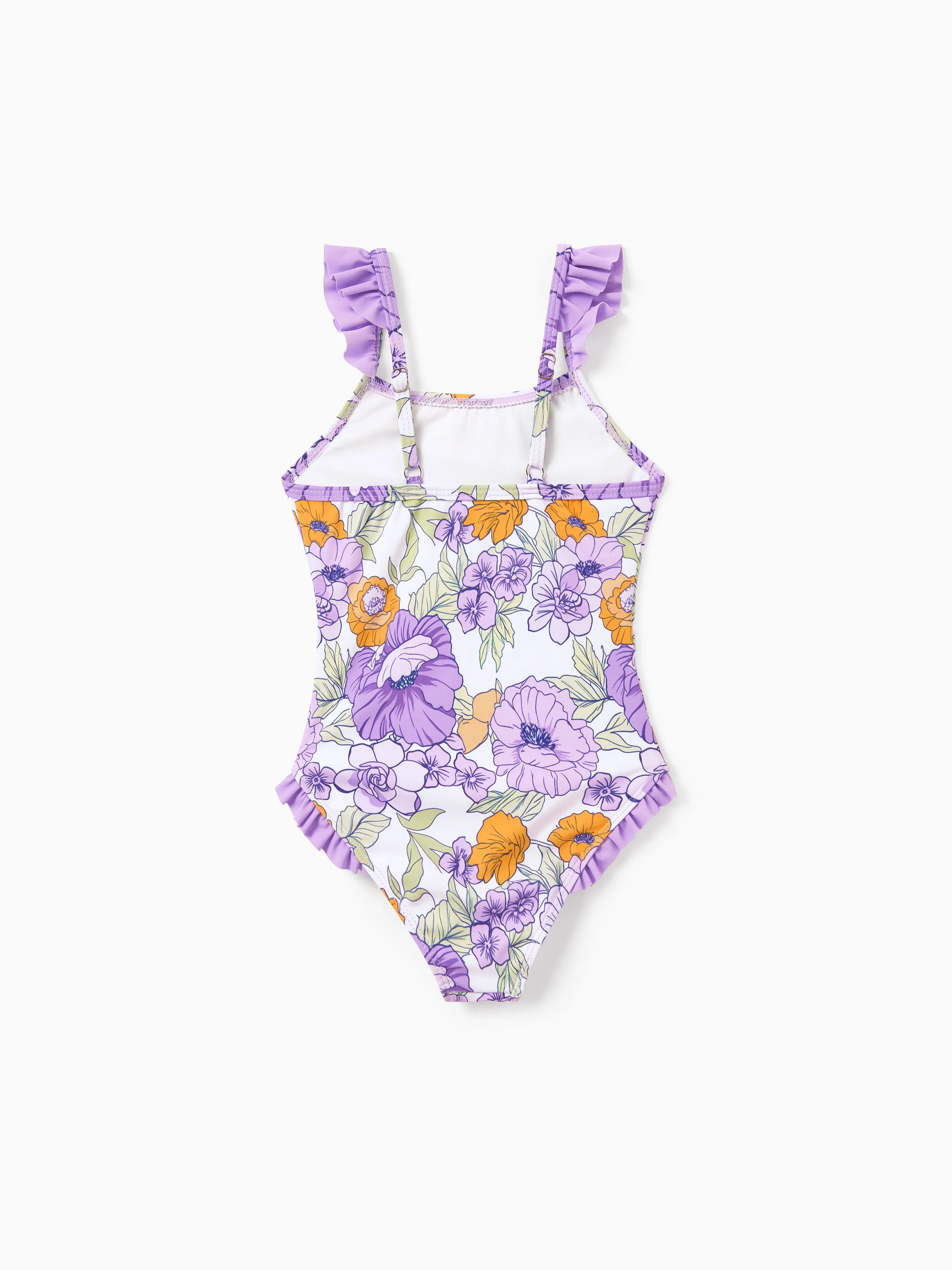 Daddy & Daughter Floral Print Swimsuits Ruffled One-Piece Bathing Suit & Swim Trunks Set Purple - Image 14