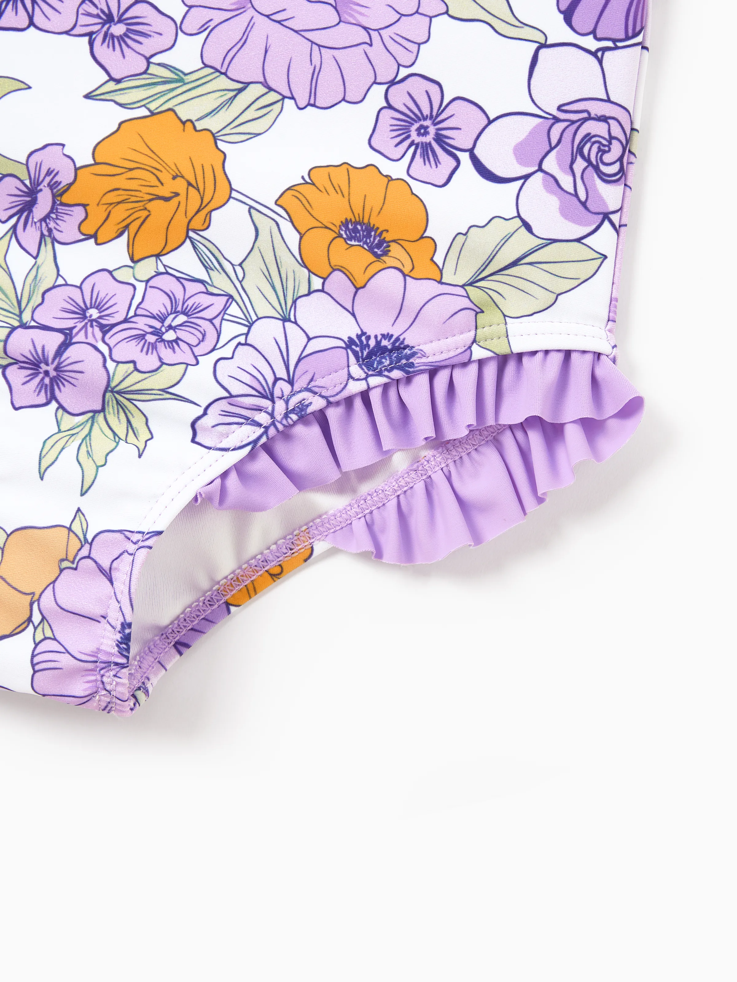 Daddy & Daughter Floral Print Swimsuits Ruffled One-Piece Bathing Suit & Swim Trunks Set Purple - Image 17