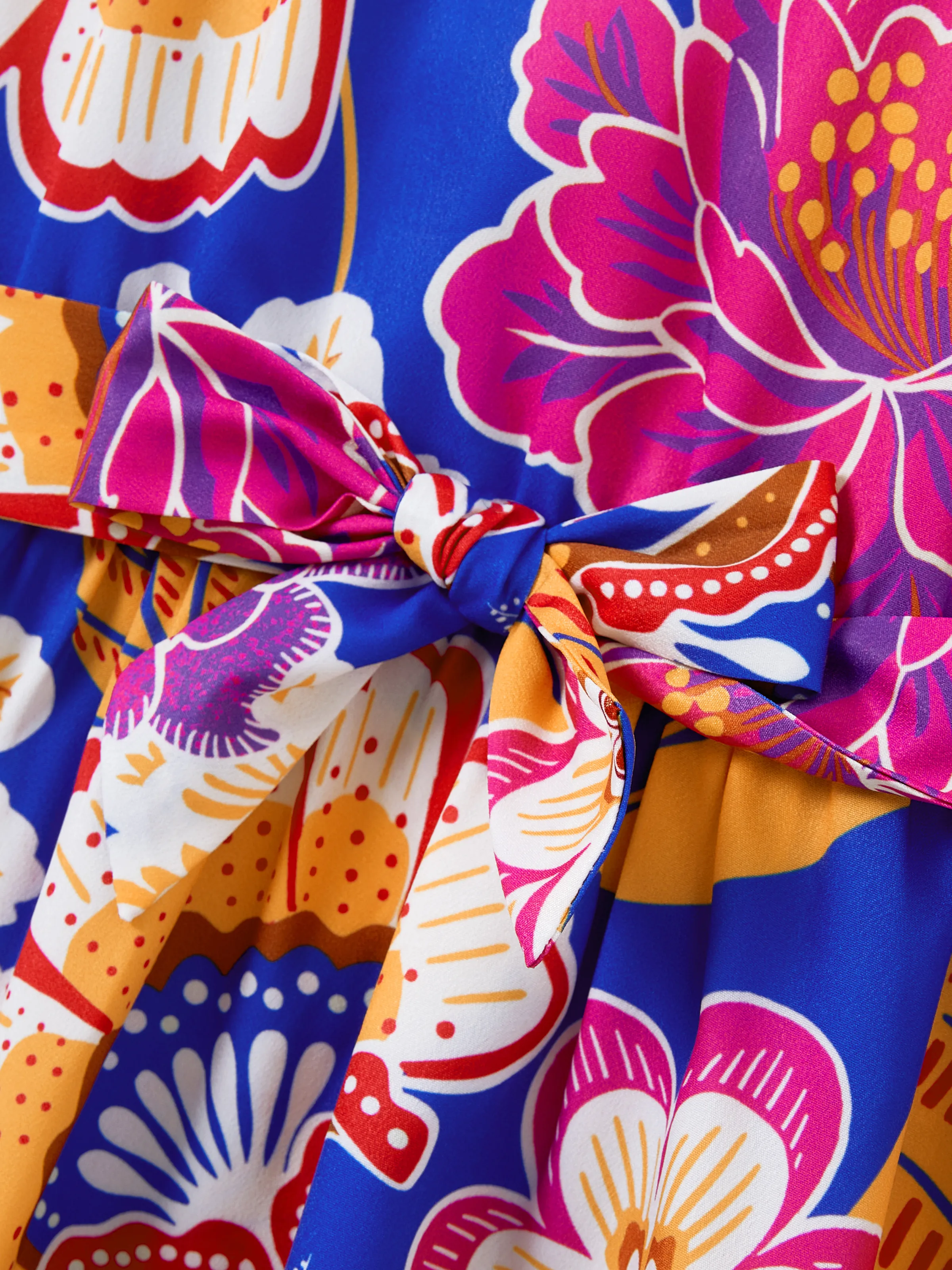 Daddy & Daughter Hawaiian Outfits Tropical Floral Print Vacation Clothes Strap Belted Dress or Short-sleeve Shirts Summer Beachwear Set Navy - Image 12