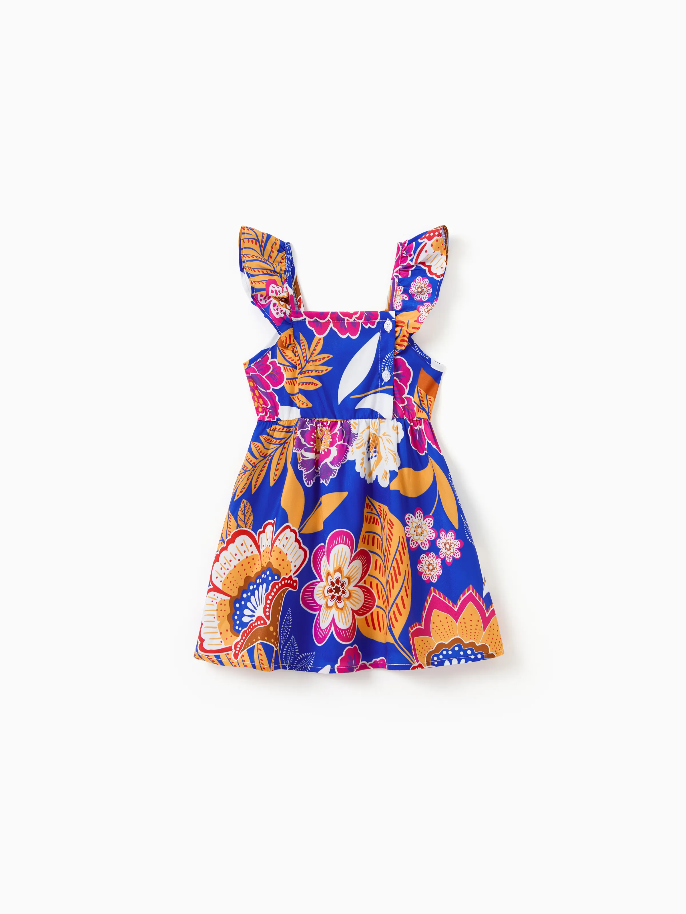 Daddy & Daughter Hawaiian Outfits Tropical Floral Print Vacation Clothes Strap Belted Dress or Short-sleeve Shirts Summer Beachwear Set Navy - Image 13