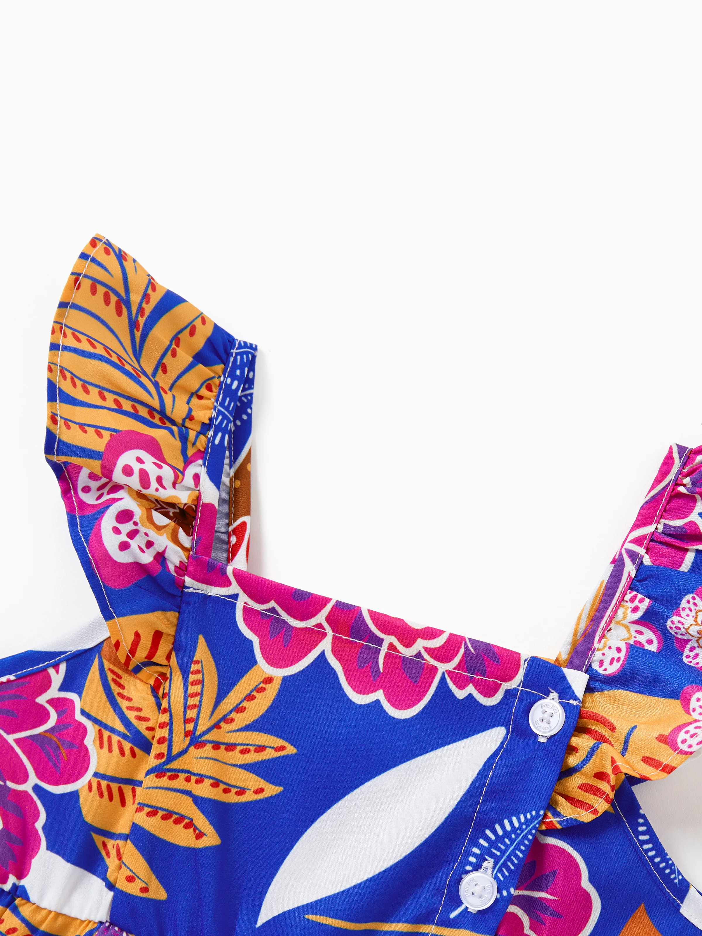 Daddy & Daughter Hawaiian Outfits Tropical Floral Print Vacation Clothes Strap Belted Dress or Short-sleeve Shirts Summer Beachwear Set Navy - Image 15