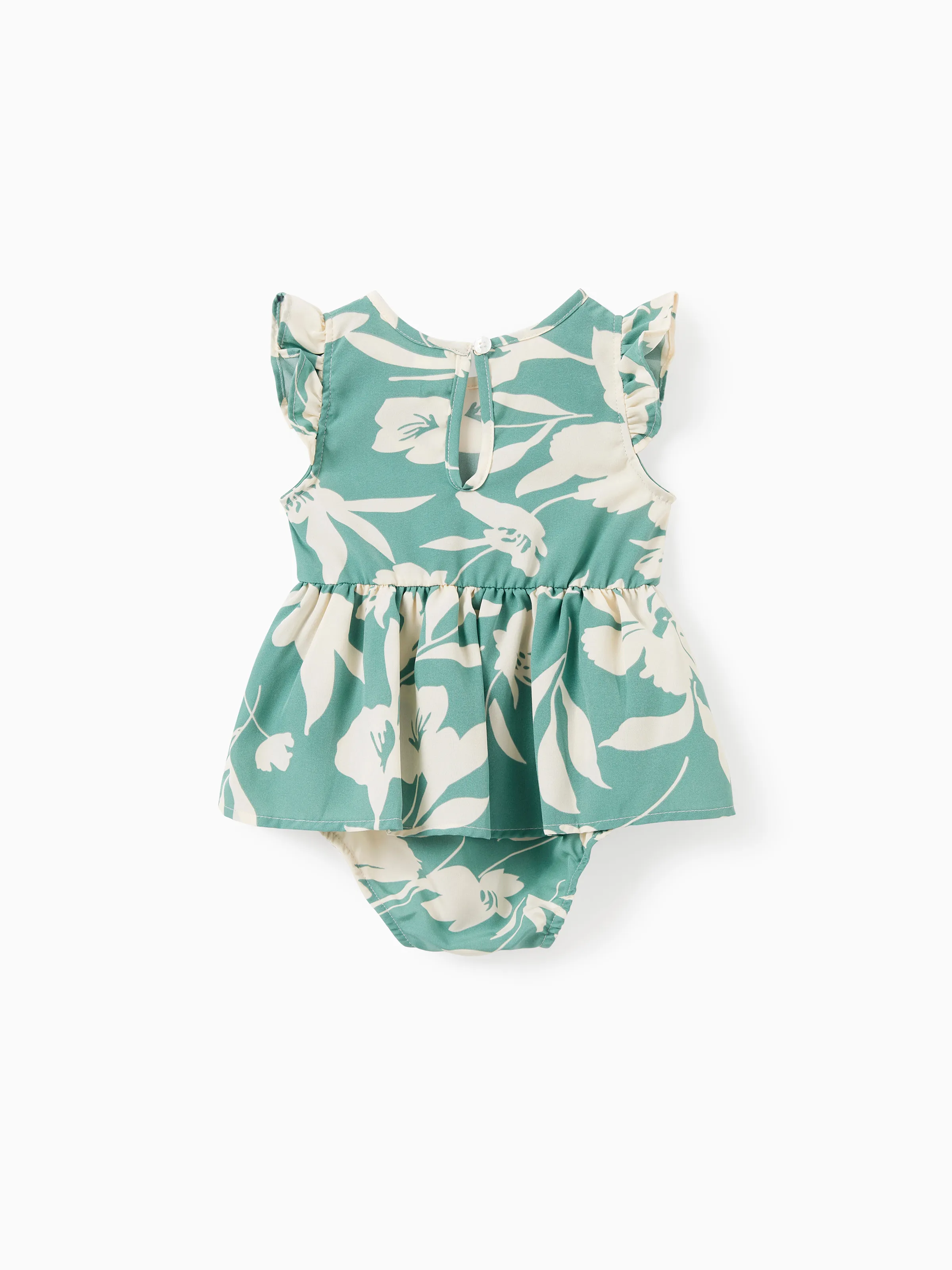 Daddy & Daughter Leaf Print Green Short-sleeve Shirt or Sling Shirred Dress Set Green - Image 14