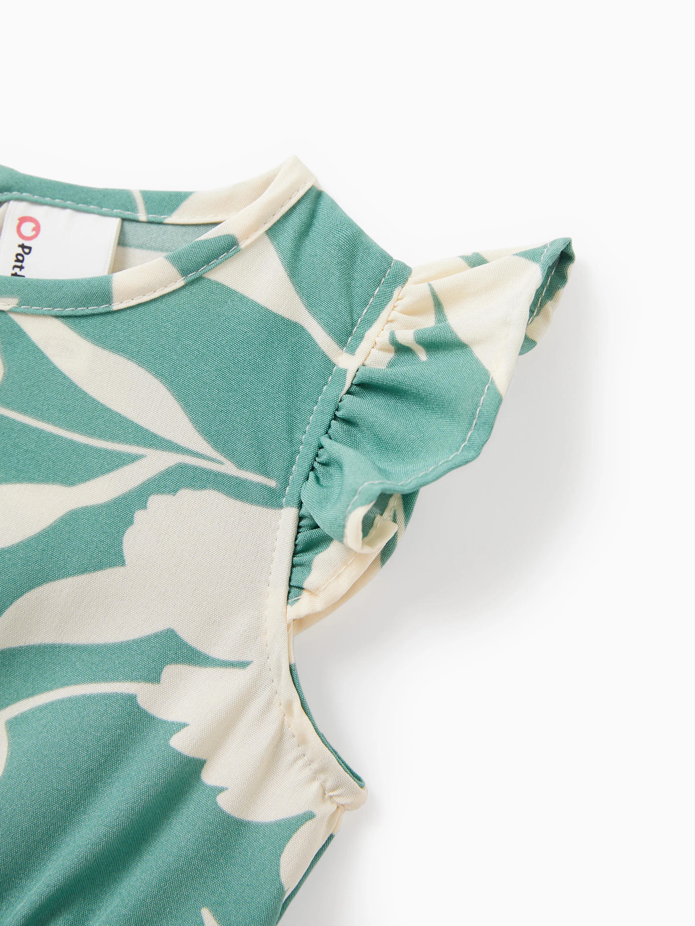 Daddy & Daughter Leaf Print Green Short-sleeve Shirt or Sling Shirred Dress Set Green - Image 16