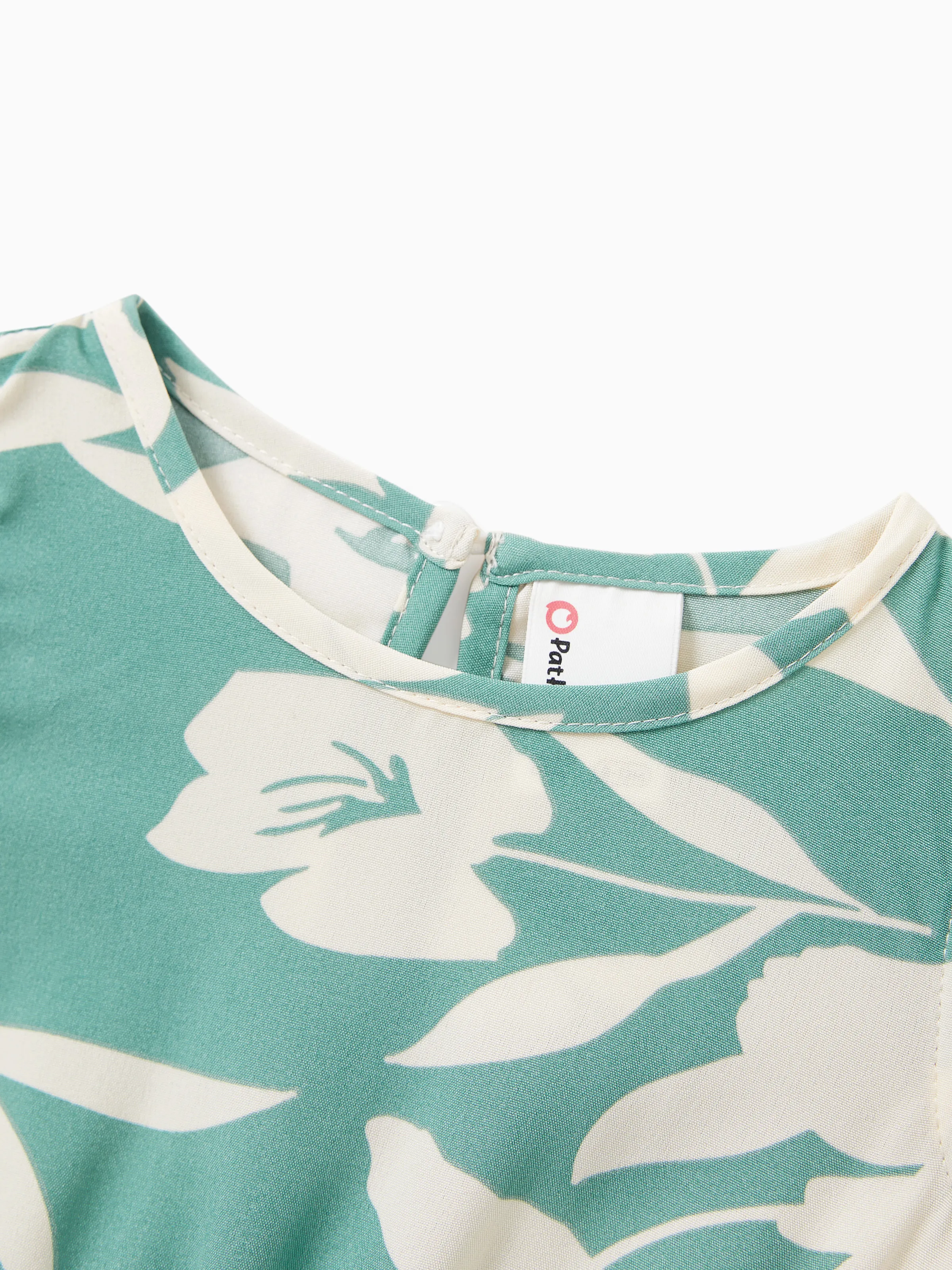 Daddy & Daughter Leaf Print Green Short-sleeve Shirt or Sling Shirred Dress Set Green - Image 17