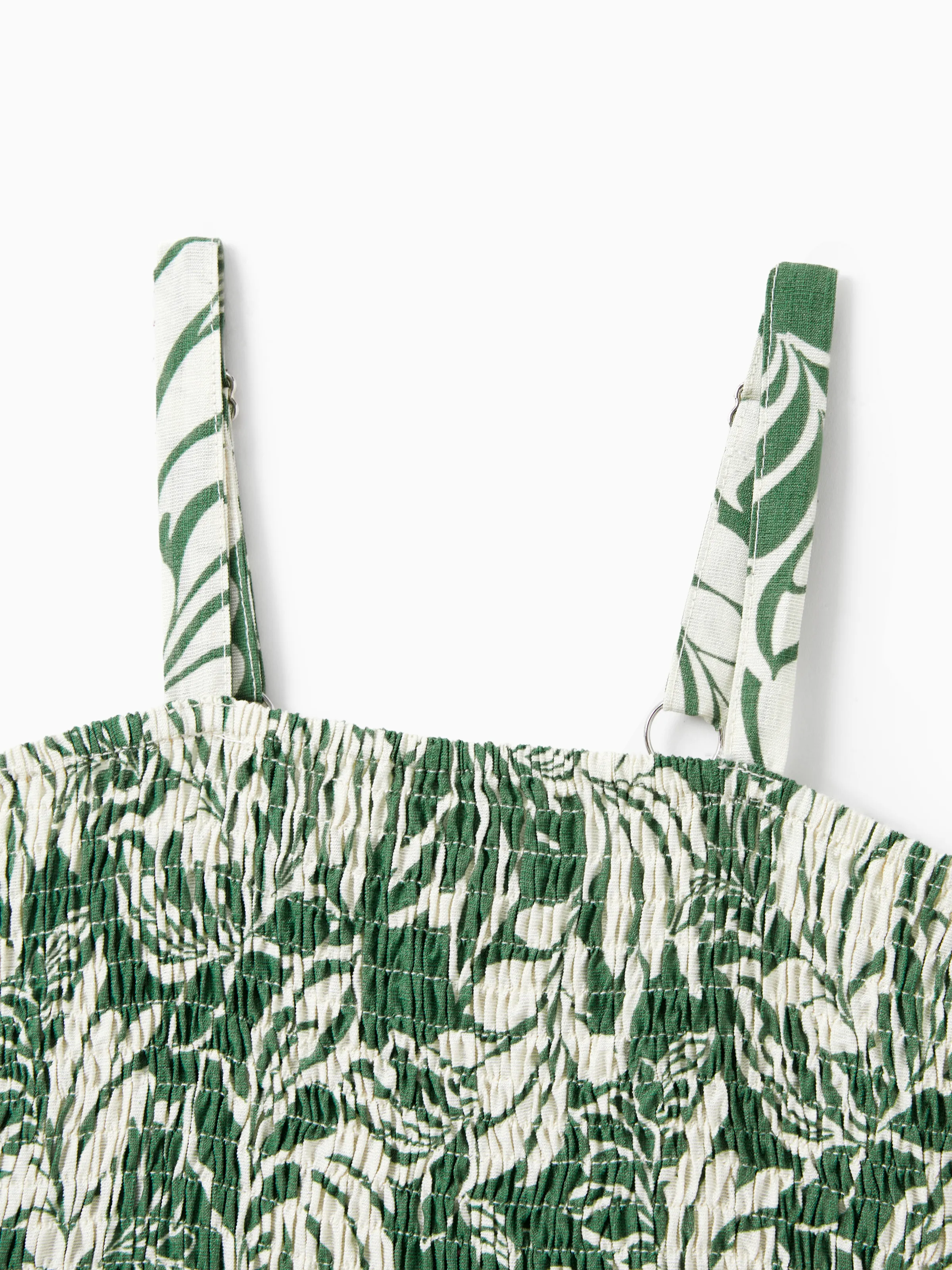 Daddy & Daughter Leaf Print Short-sleeve Shirt or Halter Dress Green Set Green - Image 13