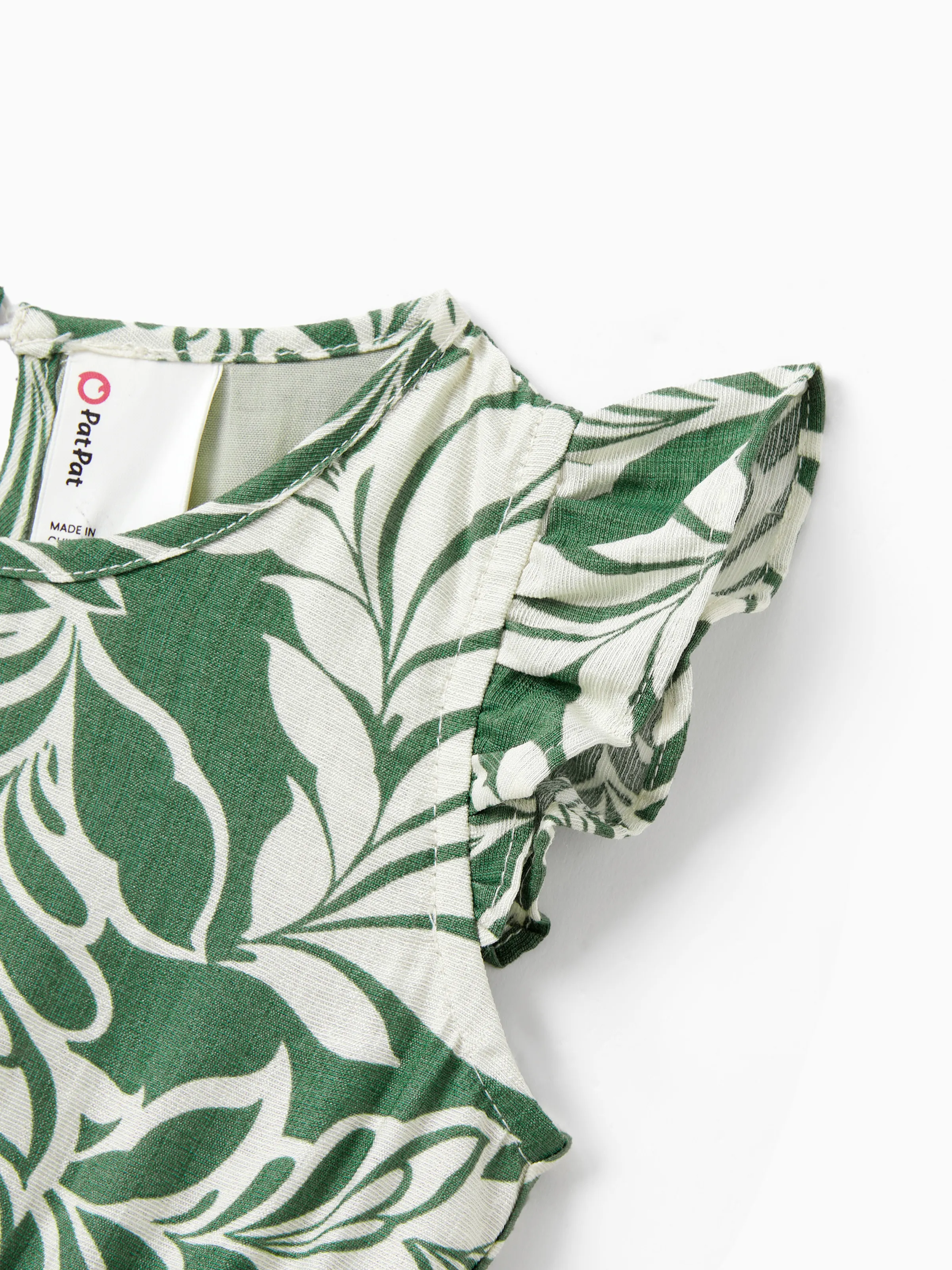 Daddy & Daughter Leaf Print Short-sleeve Shirt or Halter Dress Green Set Green - Image 16