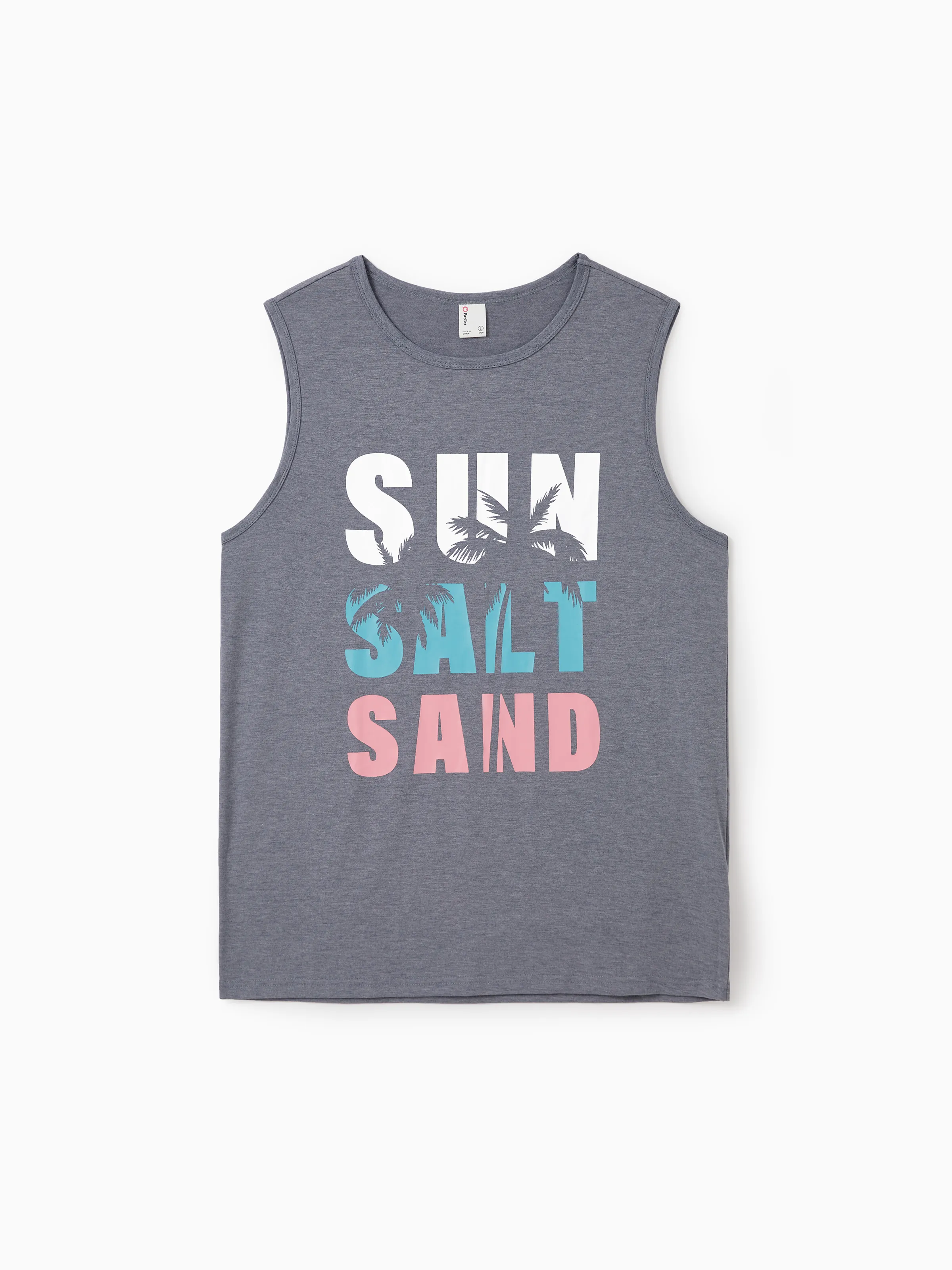 Daddy & Daughter Letter Print Sleeveless Tank Top or Tank Dress Set Grey - Image 3