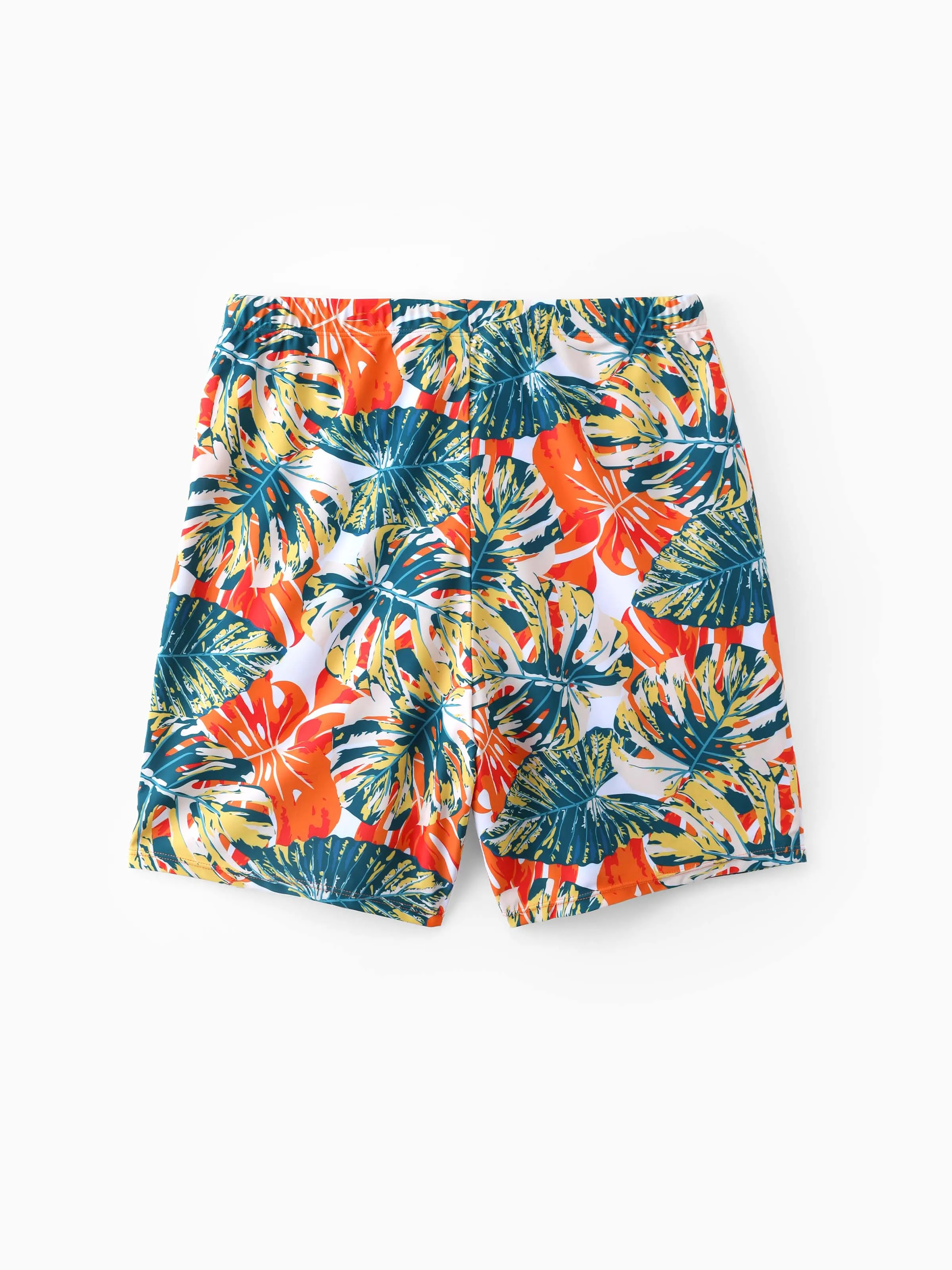 Daddy & Daughter Orange and All Over Tropical Plant Print Splicing Ruffle One-Piece Swimsuit and Swim Trunks Shorts Orange color - Image 4