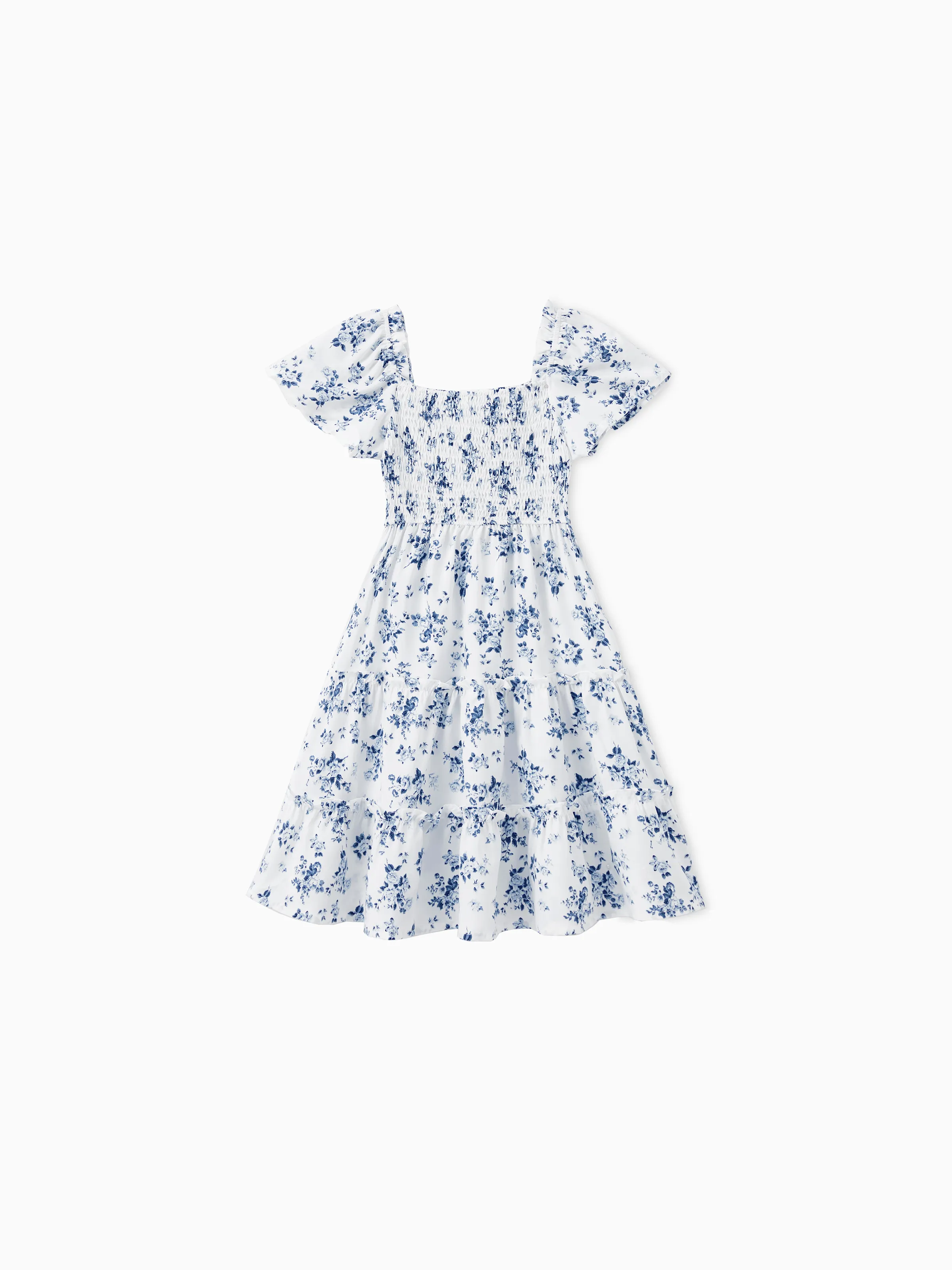 Daddy & Daughter Outfit: Floral Smocking Casual Suit BLUEWHITE - Image 10