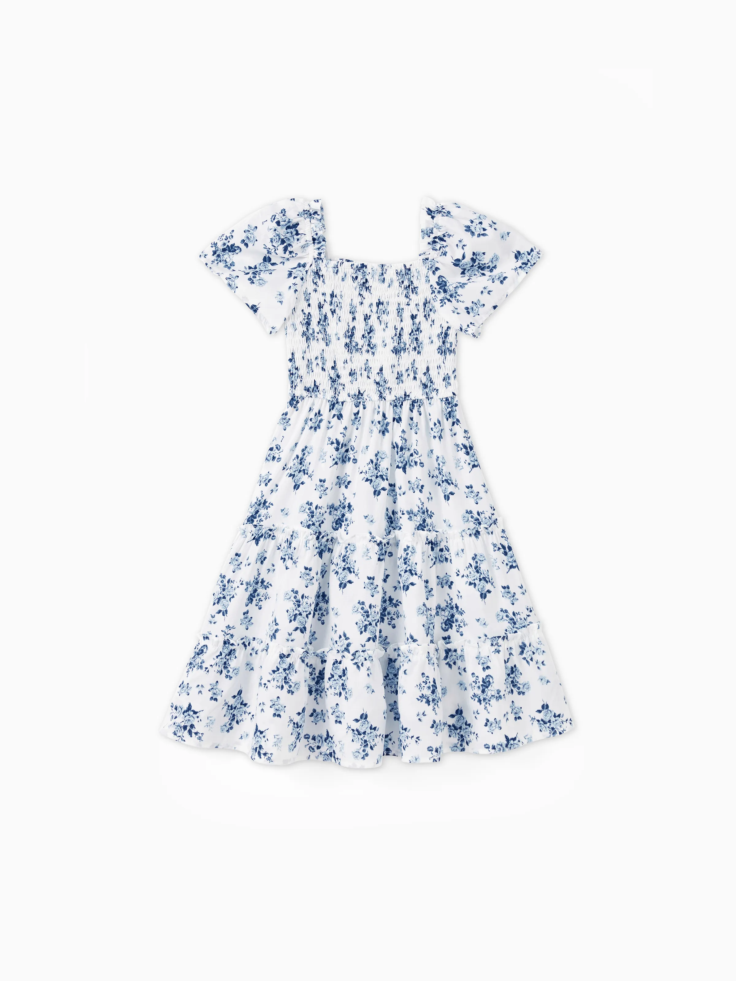 Daddy & Daughter Outfit: Floral Smocking Casual Suit BLUEWHITE - Image 11
