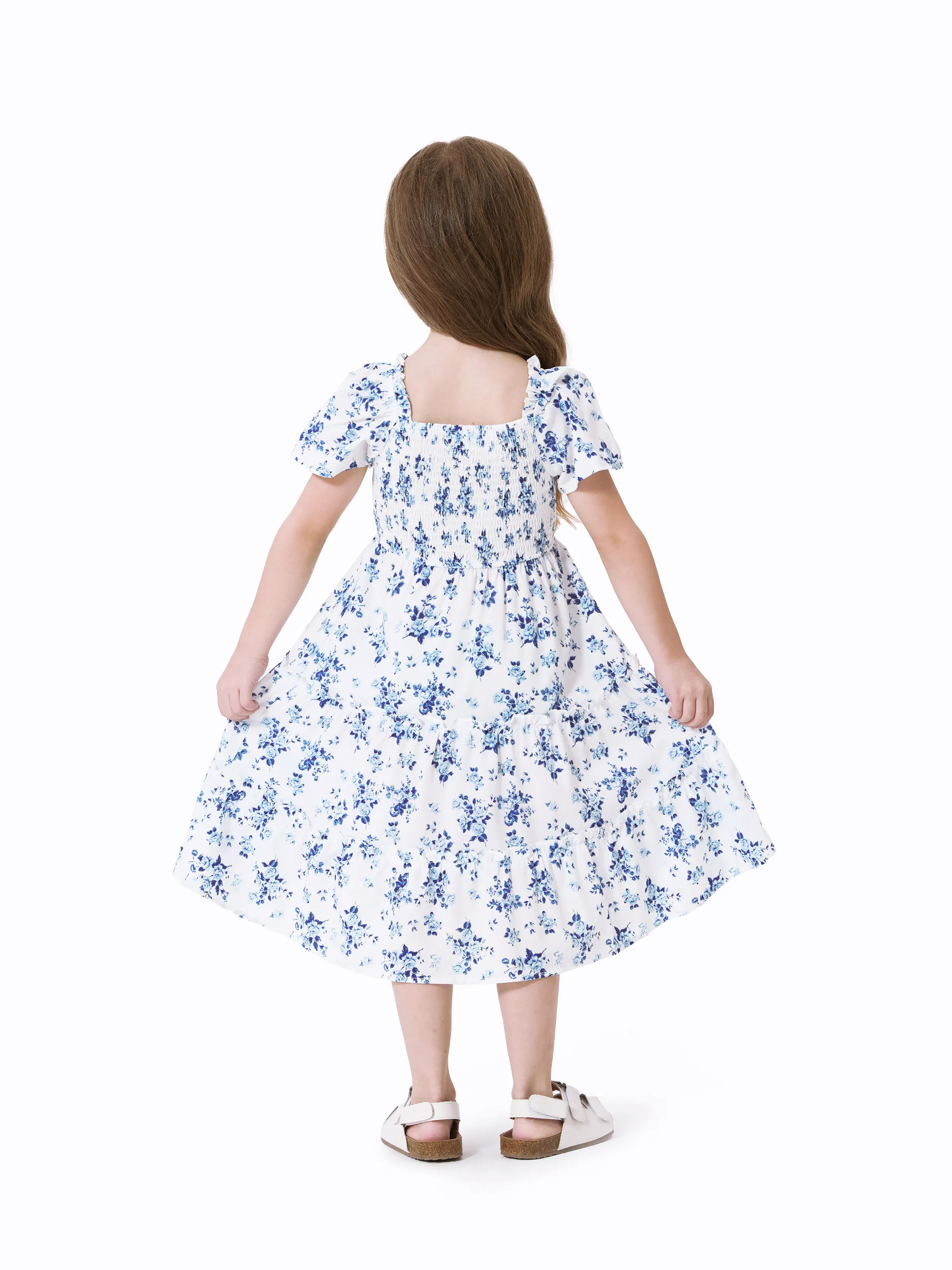 Daddy & Daughter Outfit: Floral Smocking Casual Suit BLUEWHITE - Image 9