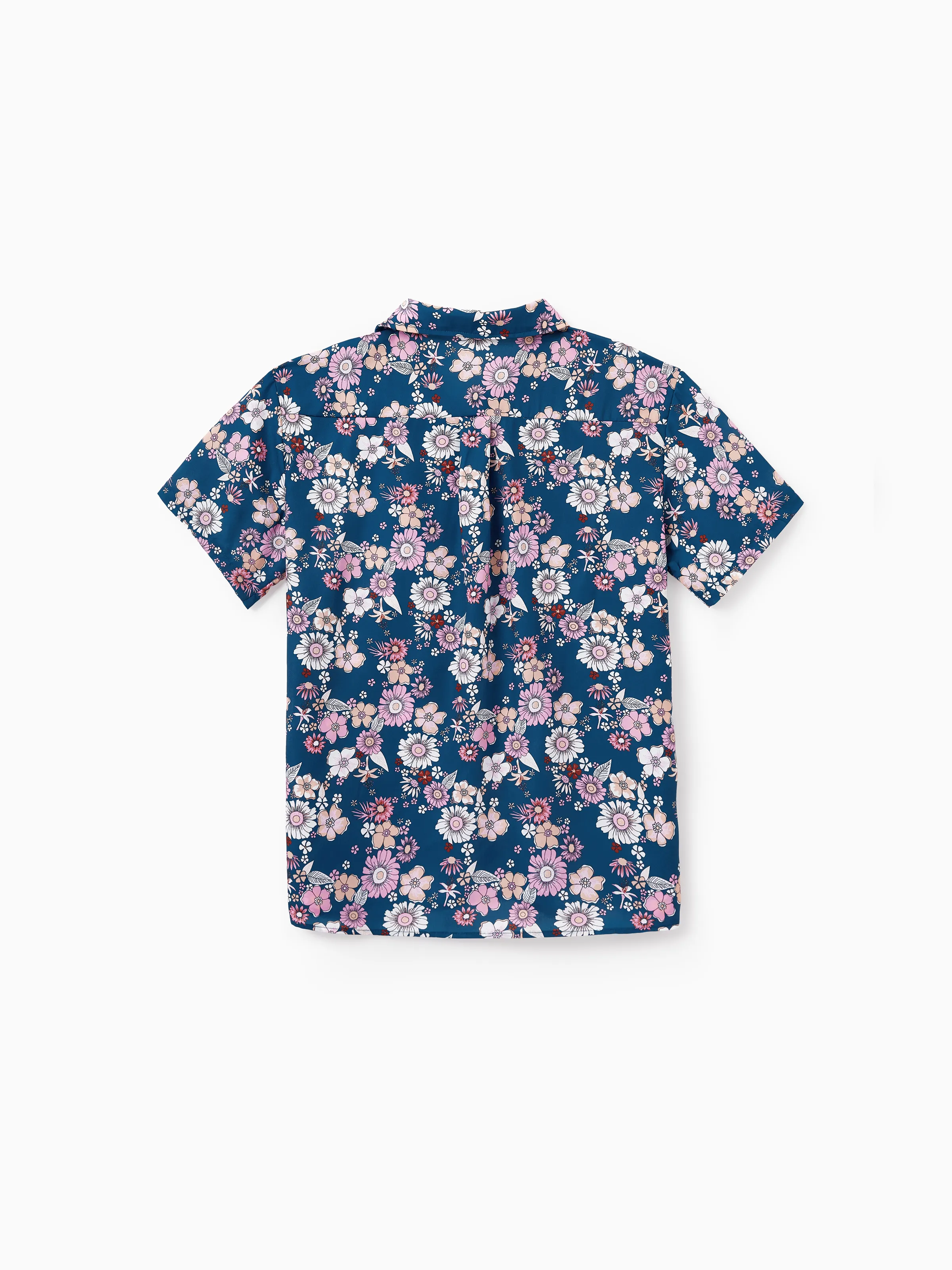 Daddy & Daughter outfits Floral Allover Print Short-sleeve Collar Shirt or Halter Sleeveless Dress for Summer Vacation CYAN- - Image 4
