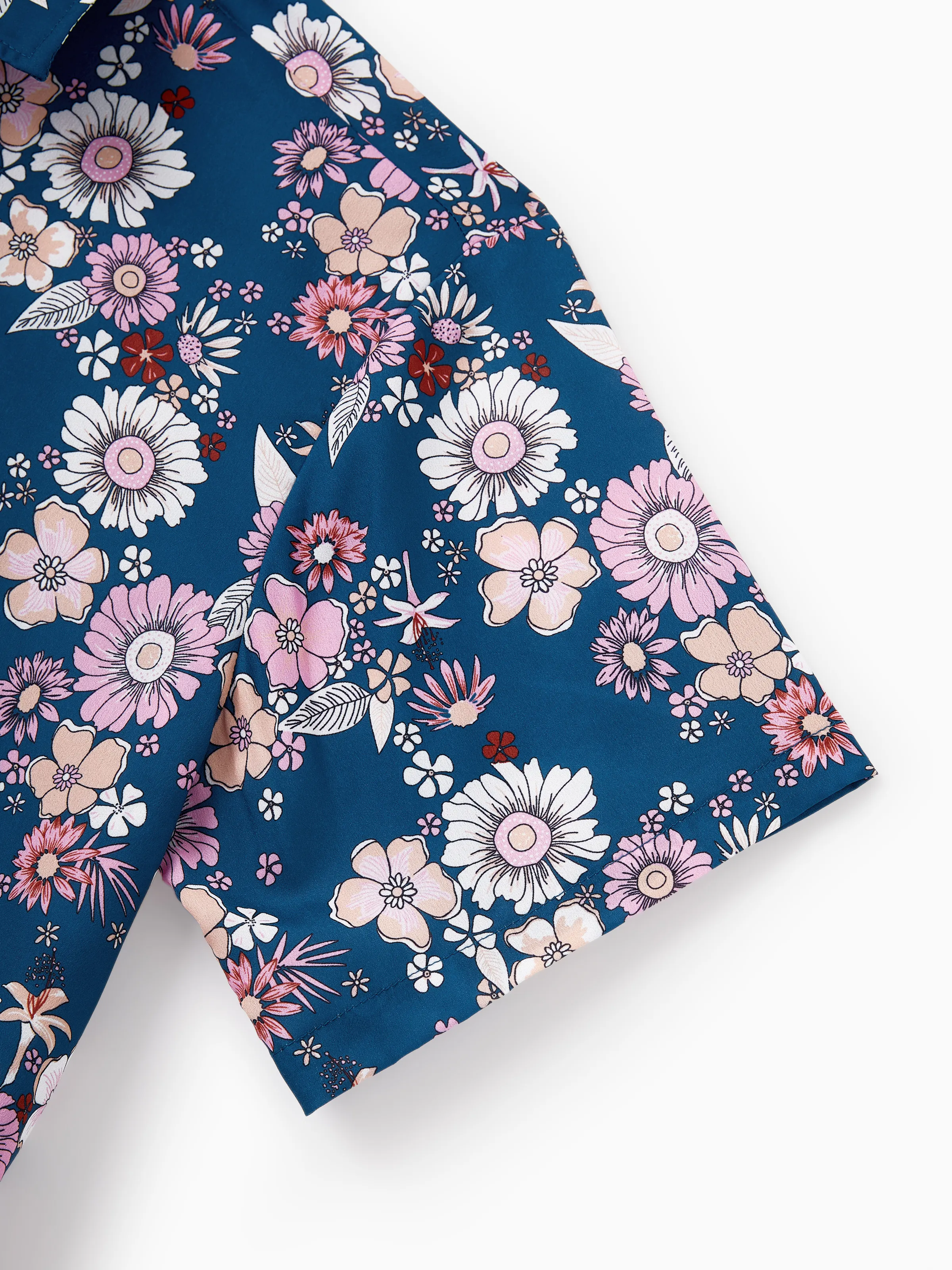 Daddy & Daughter outfits Floral Allover Print Short-sleeve Collar Shirt or Halter Sleeveless Dress for Summer Vacation CYAN- - Image 6