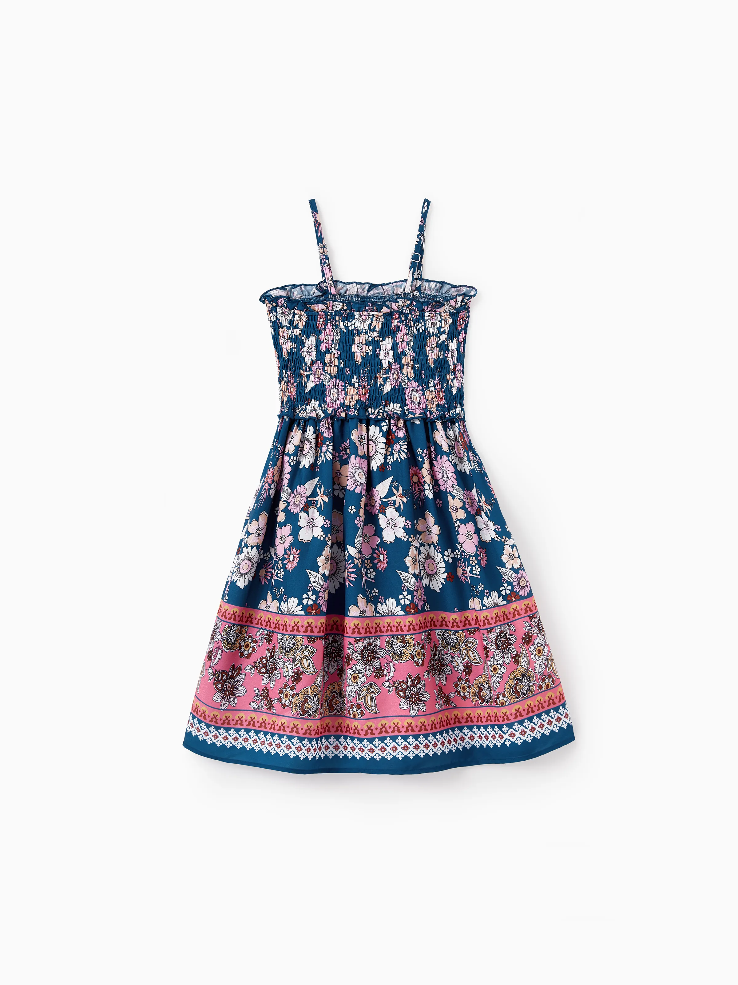 Daddy & Daughter outfits Floral Allover Print Short-sleeve Collar Shirt or Halter Sleeveless Dress for Summer Vacation CYAN- - Image 9
