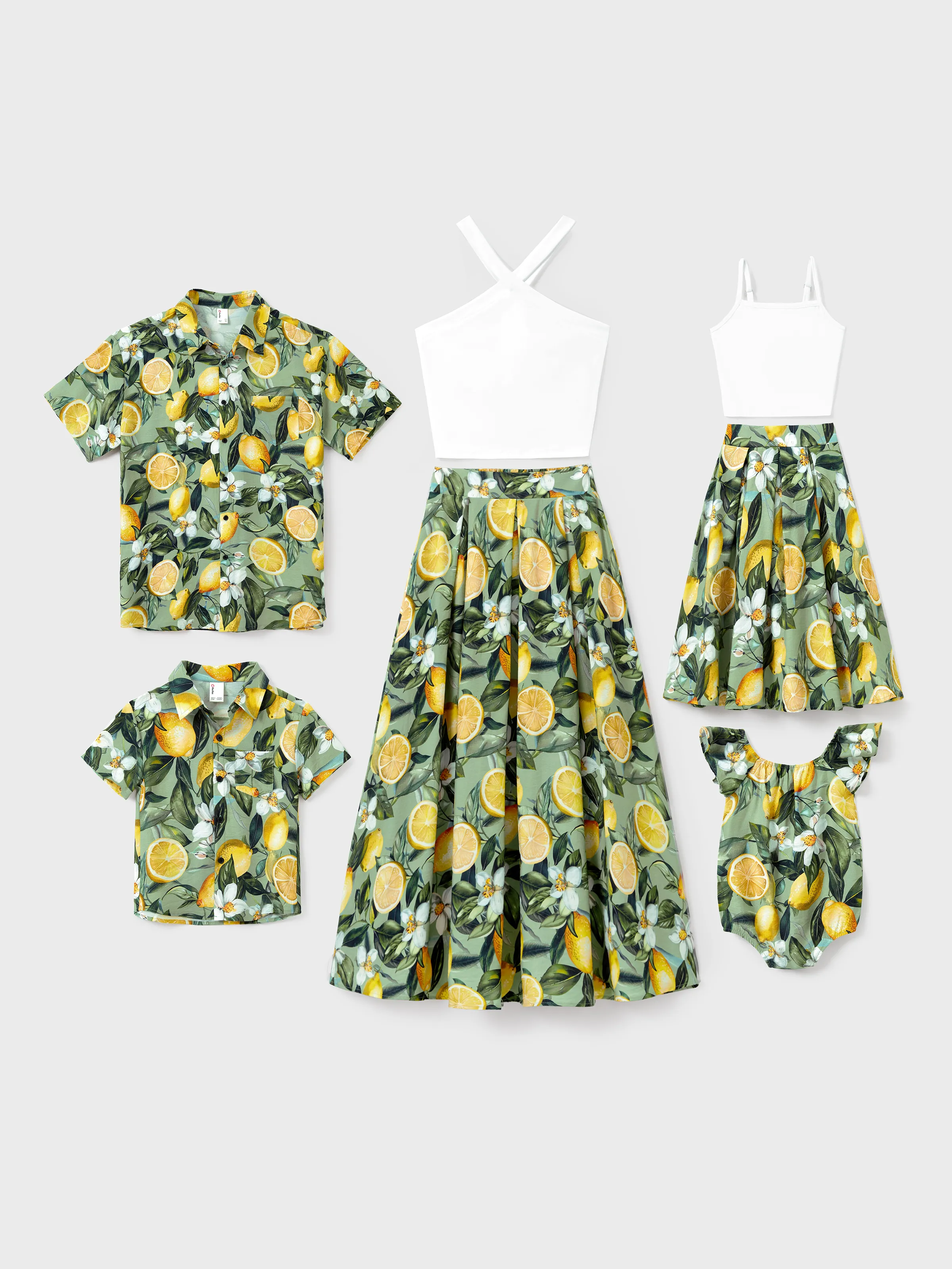 Daddy & Daughter Outfits – Lemon Print Hawaiian Shirts & Summer Dresses – Tropical Vacation Clothes for Men, Women & Kids Green - Image 3