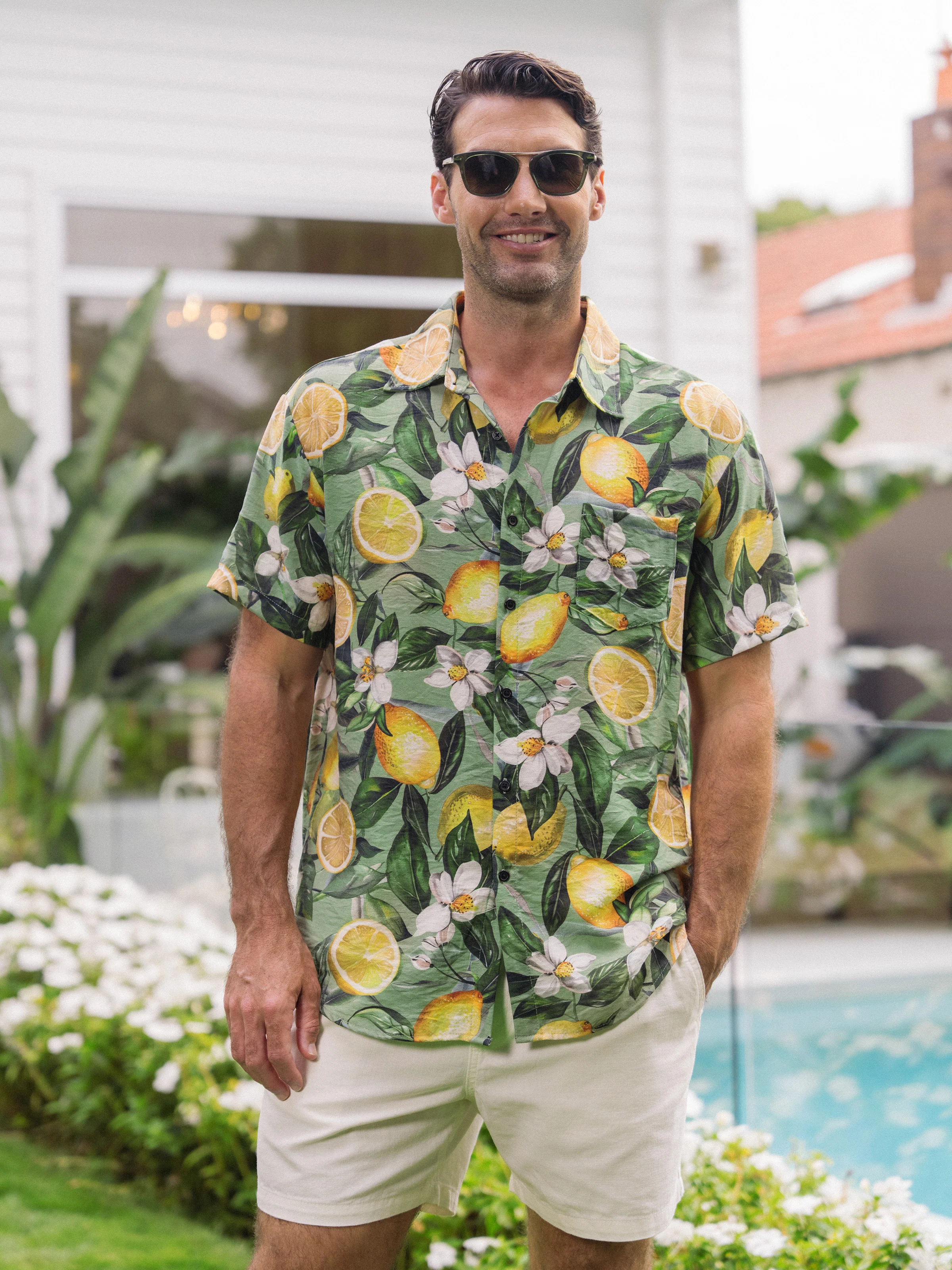 Matching Family Outfits Lemon Print Hawaiian Shirts & Summer Dresses Tropical Vacation Clothes for Men, Women & Kids Green - Image 28
