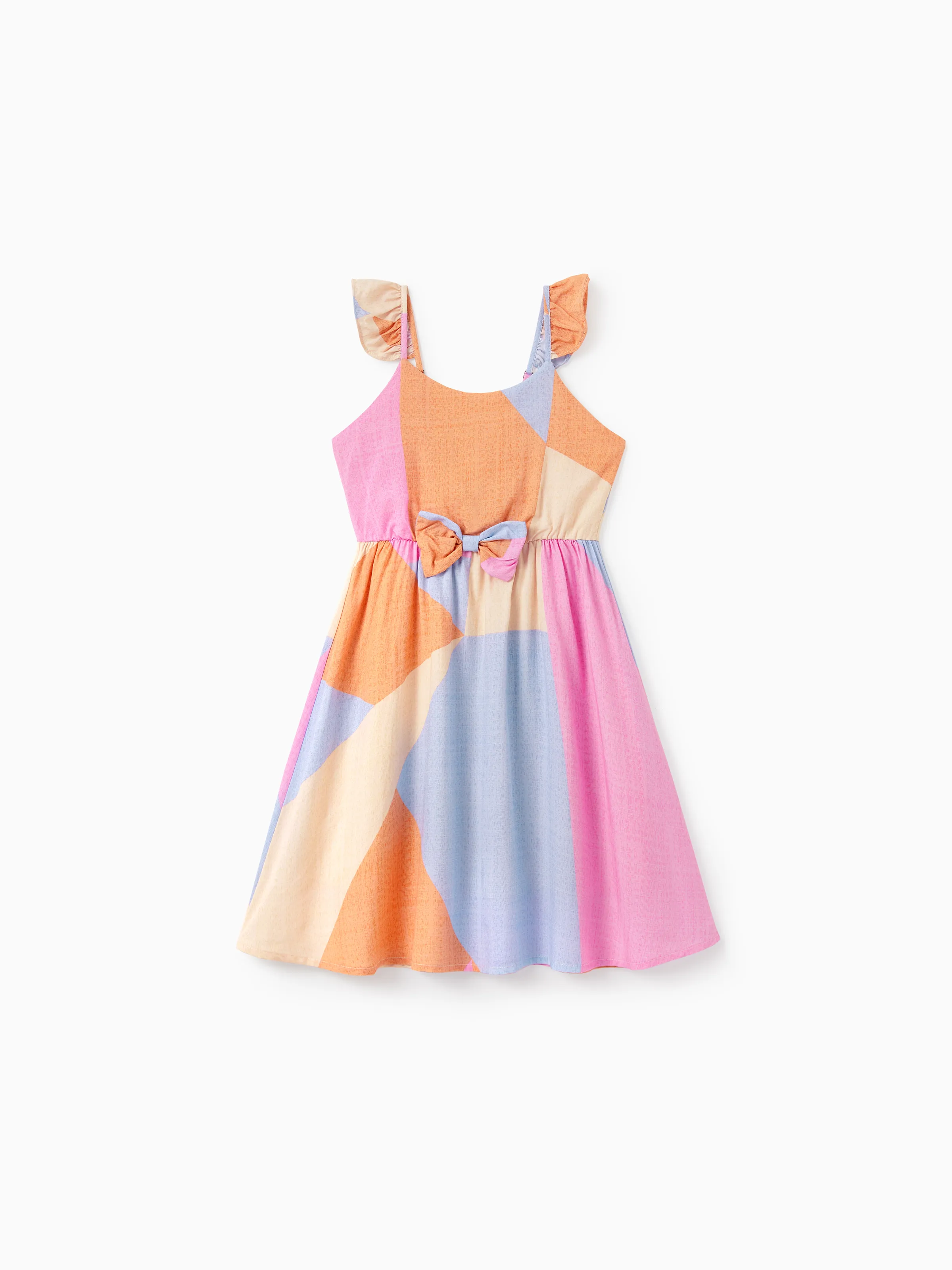 Daddy & Daughter Outfits Set Colorblock Sleeveless Strappy Dress or Short-sleeve T-shirt Multi-color - Image 13