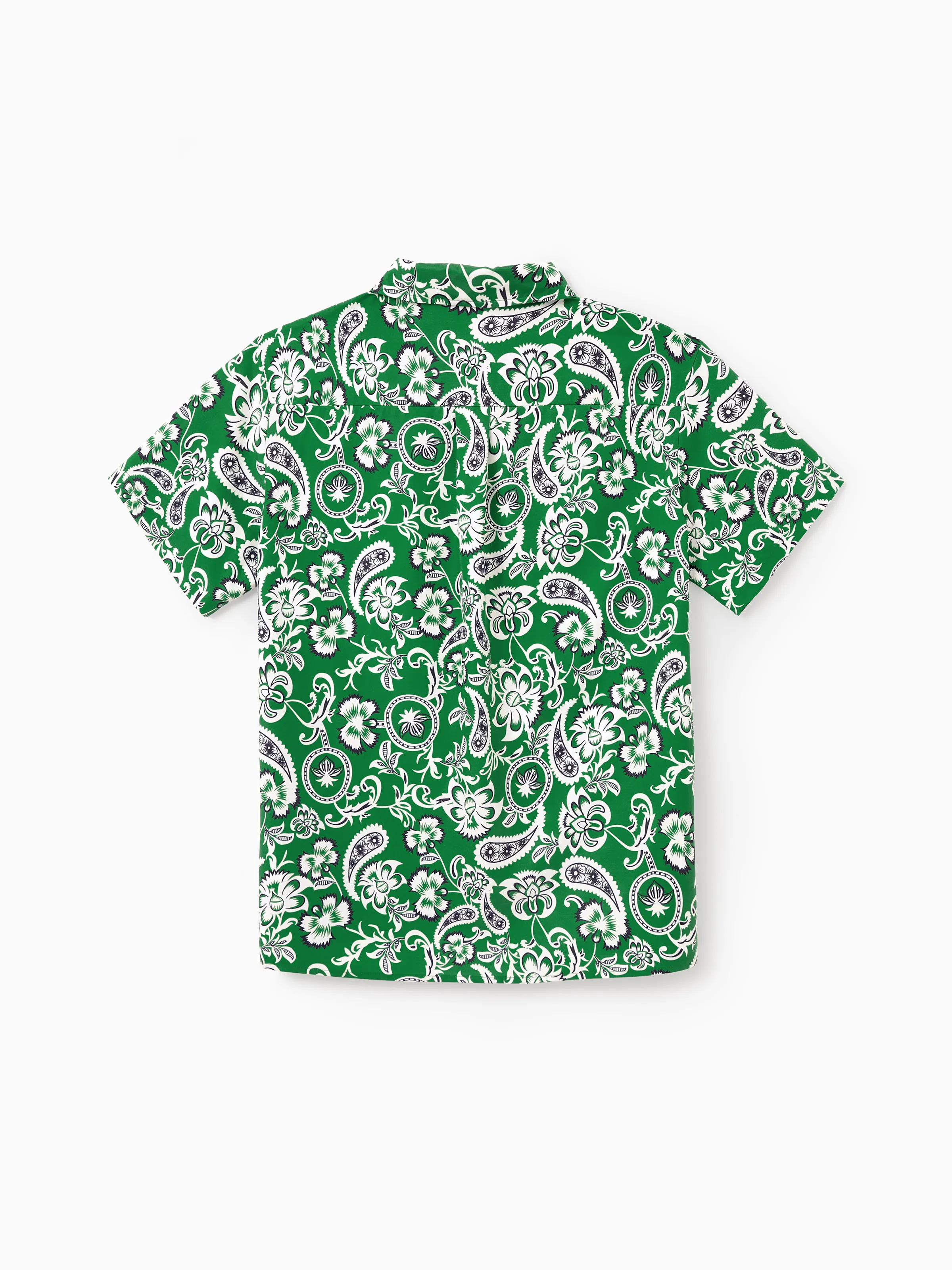 Daddy & Daughter Outfits Set Floral Print Short-sleeve Collar Shirt or Strappy Smocked  Dress for Summer Vacation Green - Image 7