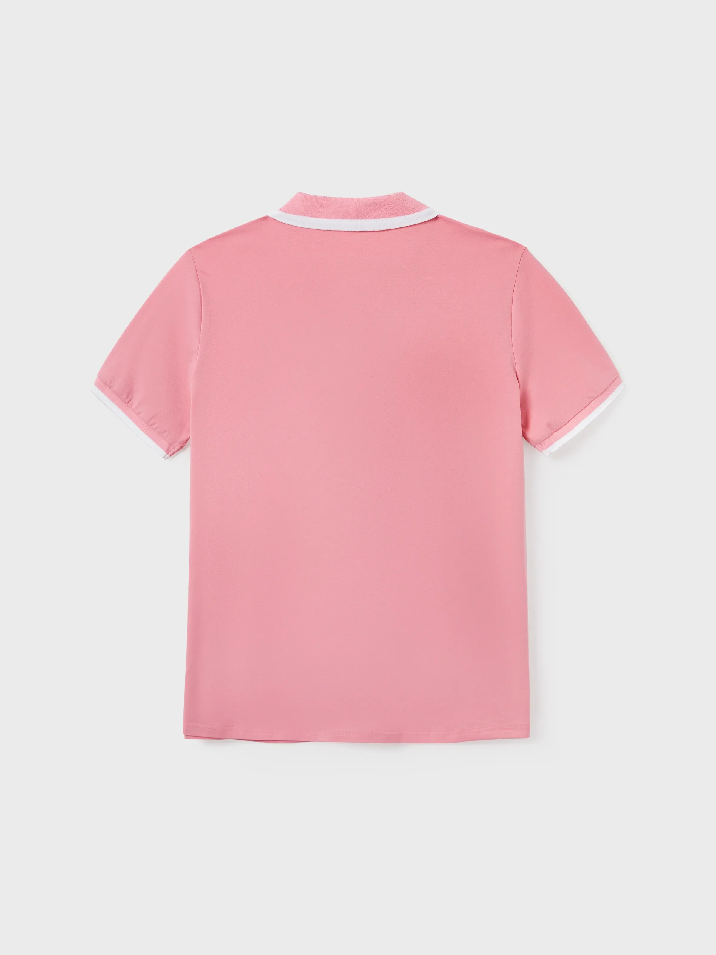Daddy & Daughter Outfits Set Solid Color Short-sleeve Polo Collar Shirt or Flower Print Hollow out Dress Pink - Image 4