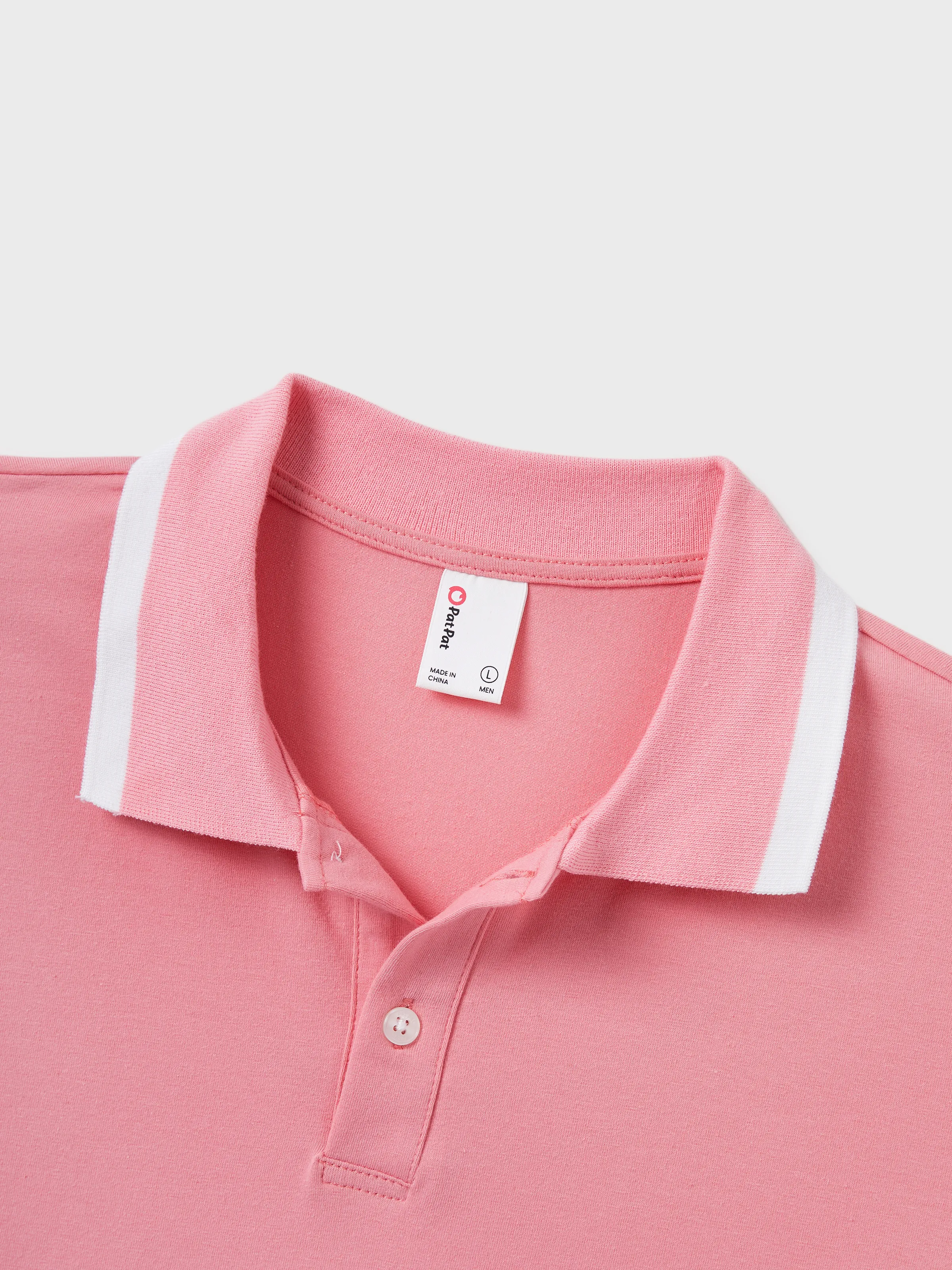 Daddy & Daughter Outfits Set Solid Color Short-sleeve Polo Collar Shirt or Flower Print Hollow out Dress Pink - Image 5